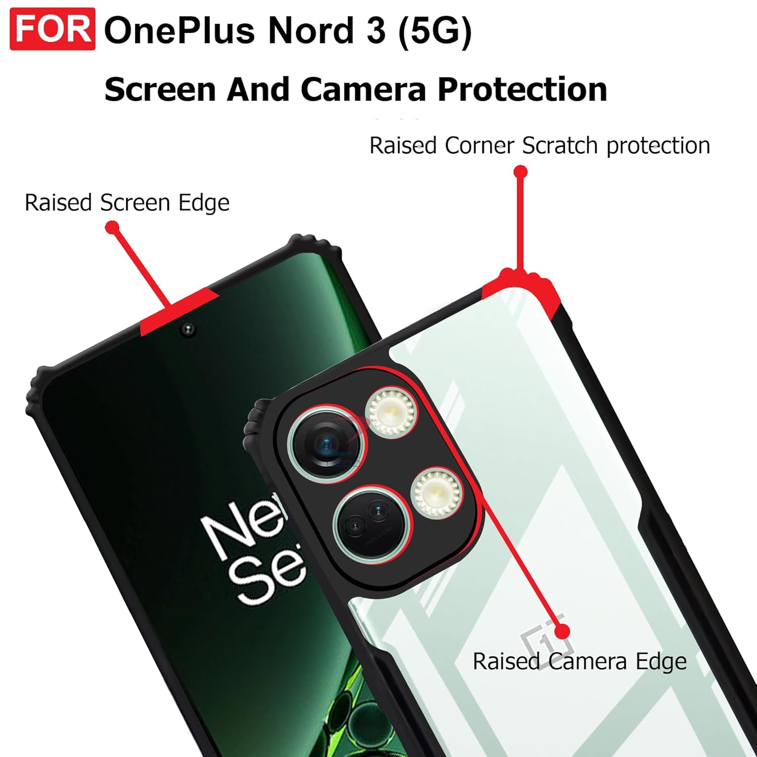 Protect OnePlus Nord 3 (5G) Back Case Cover | Camera Protection Shockproof Bumper-Edge | Acrylic Crystal Clear 360 Degree Protection