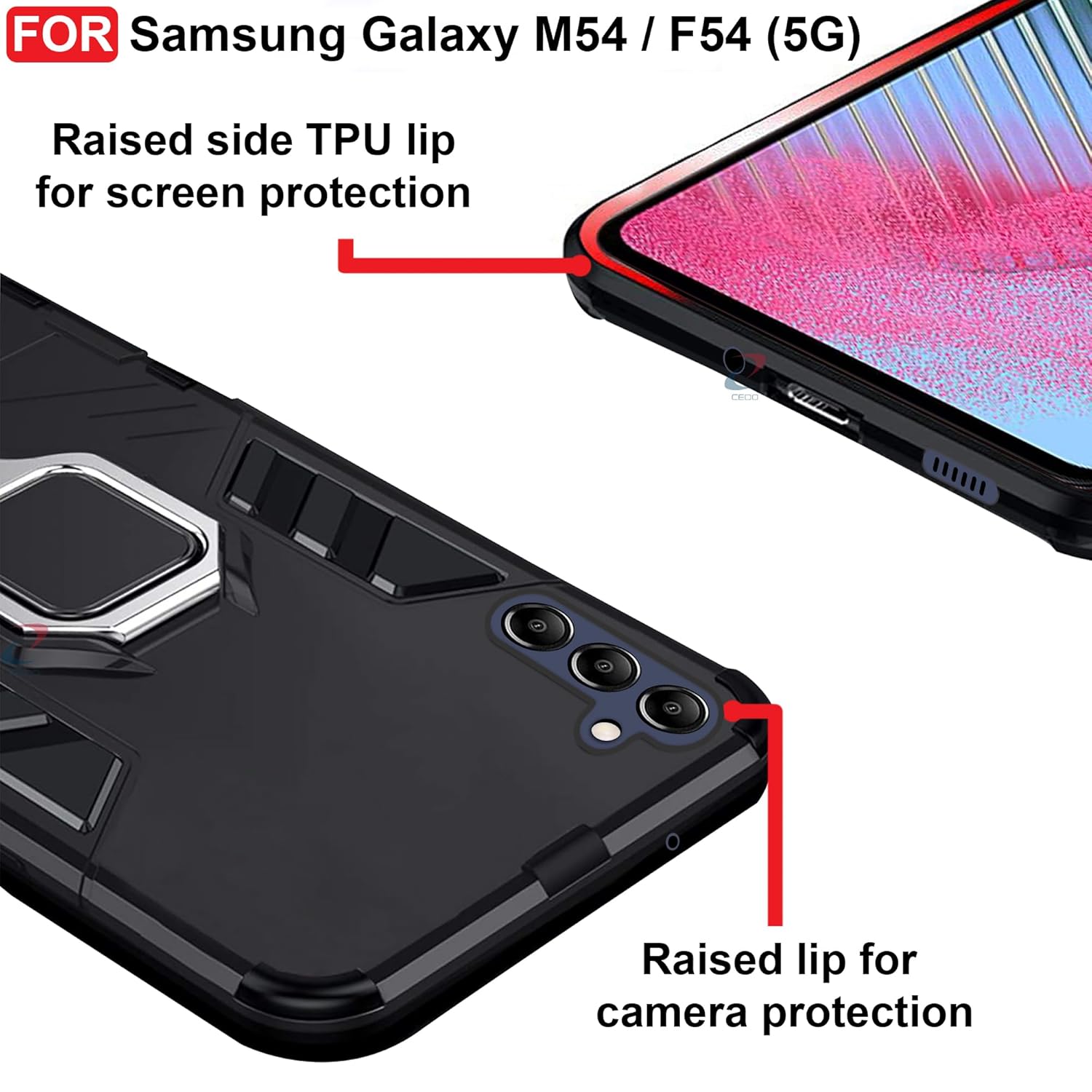 Protect Rugged Samsung Galaxy M54 / F54 (5G) Defender Case | Rotating Ring Holder & Kickstand in-Built | Military Grade Armor | Bumper Back Cover
