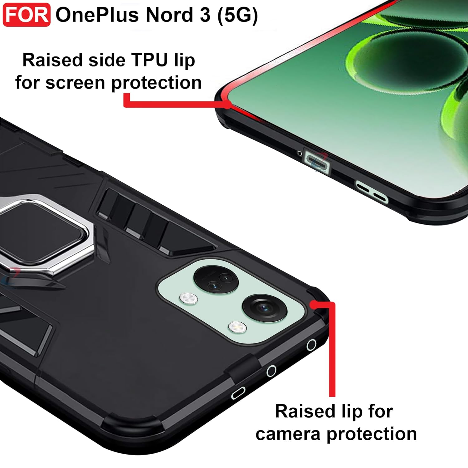 Protect Rugged Oneplus Nord 3 (5G) Defender Case | Rotating Ring Holder & Kickstand in-Built | Military Grade Armor