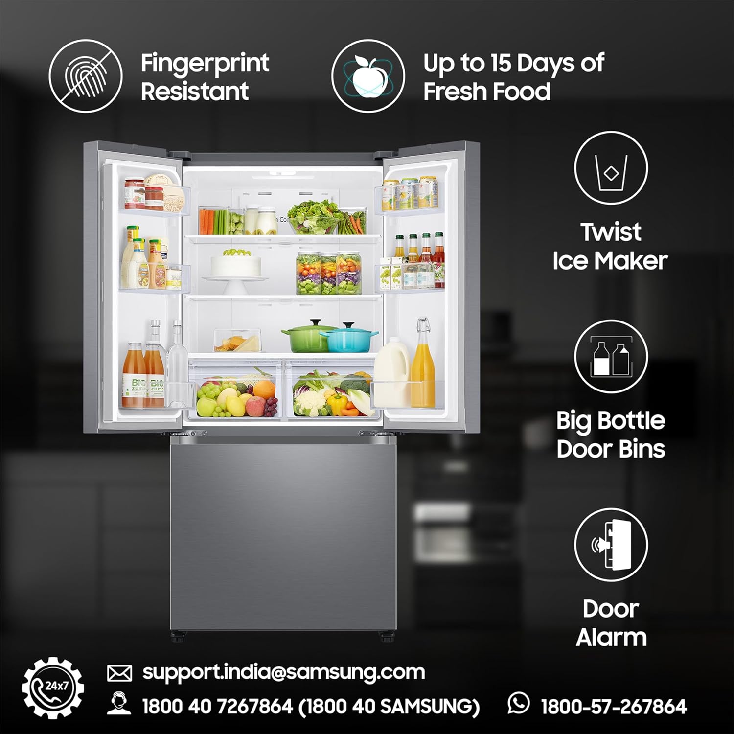 Samsung 550 L, Convertible, Digital Inverter, Frost Free French Door Refrigerator