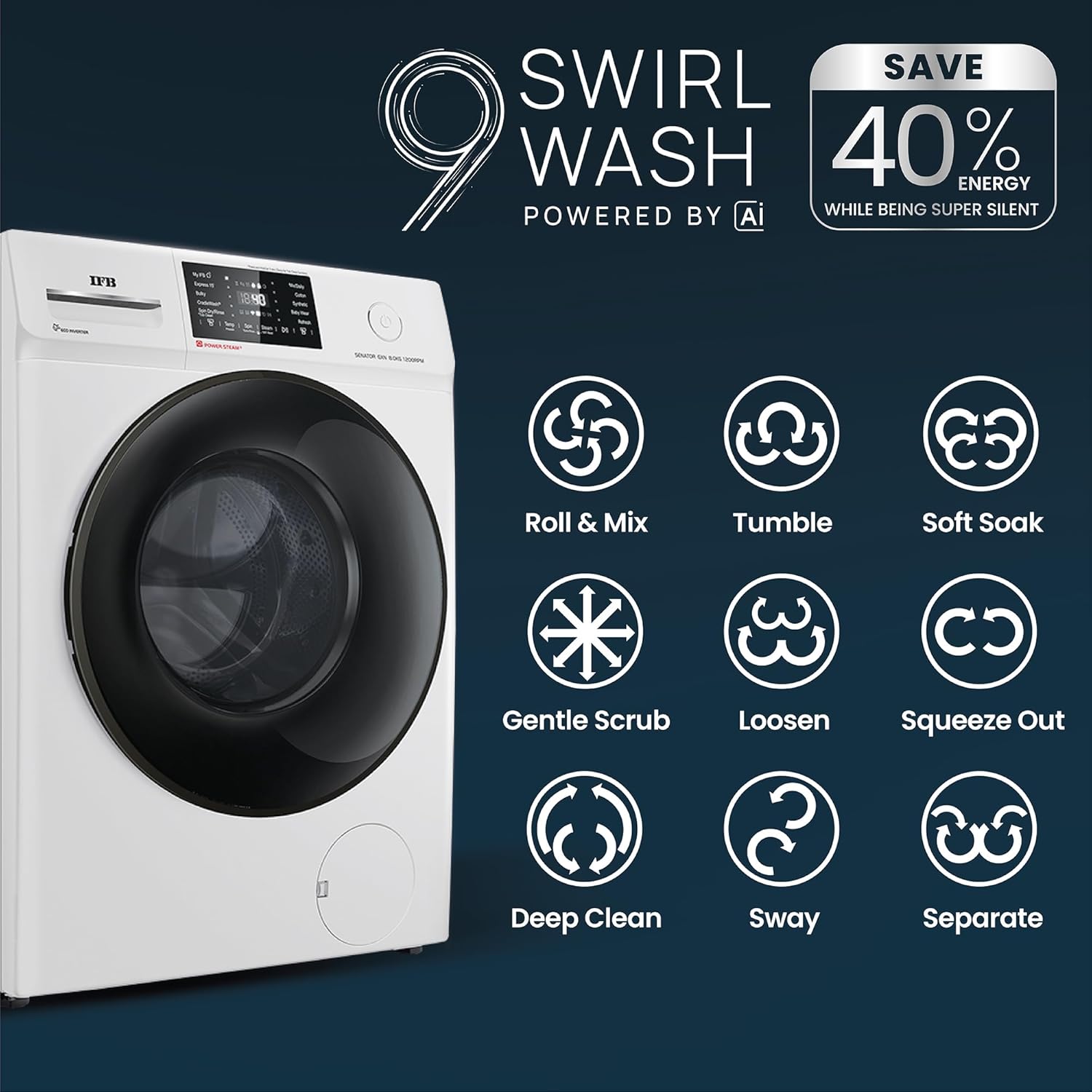 IFB 8 Kg 5 Star Powered by AI with 9 Swirl Wash, WiFi, Fully Automatic Front Load Washing Machine