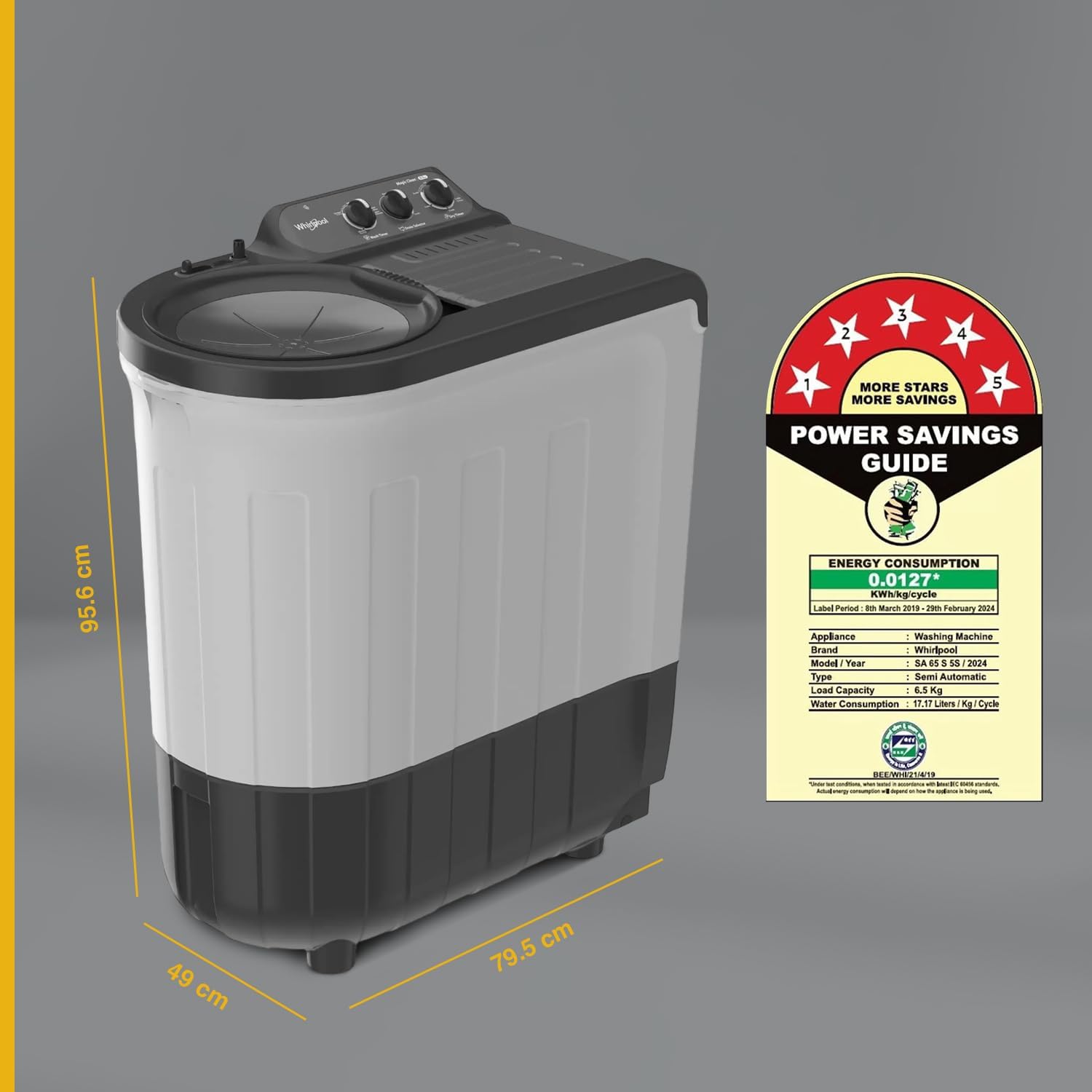 Whirlpool 6.5 Kg 5 Star Ace Supreme Semi-Automatic Top Loading Washing Machine