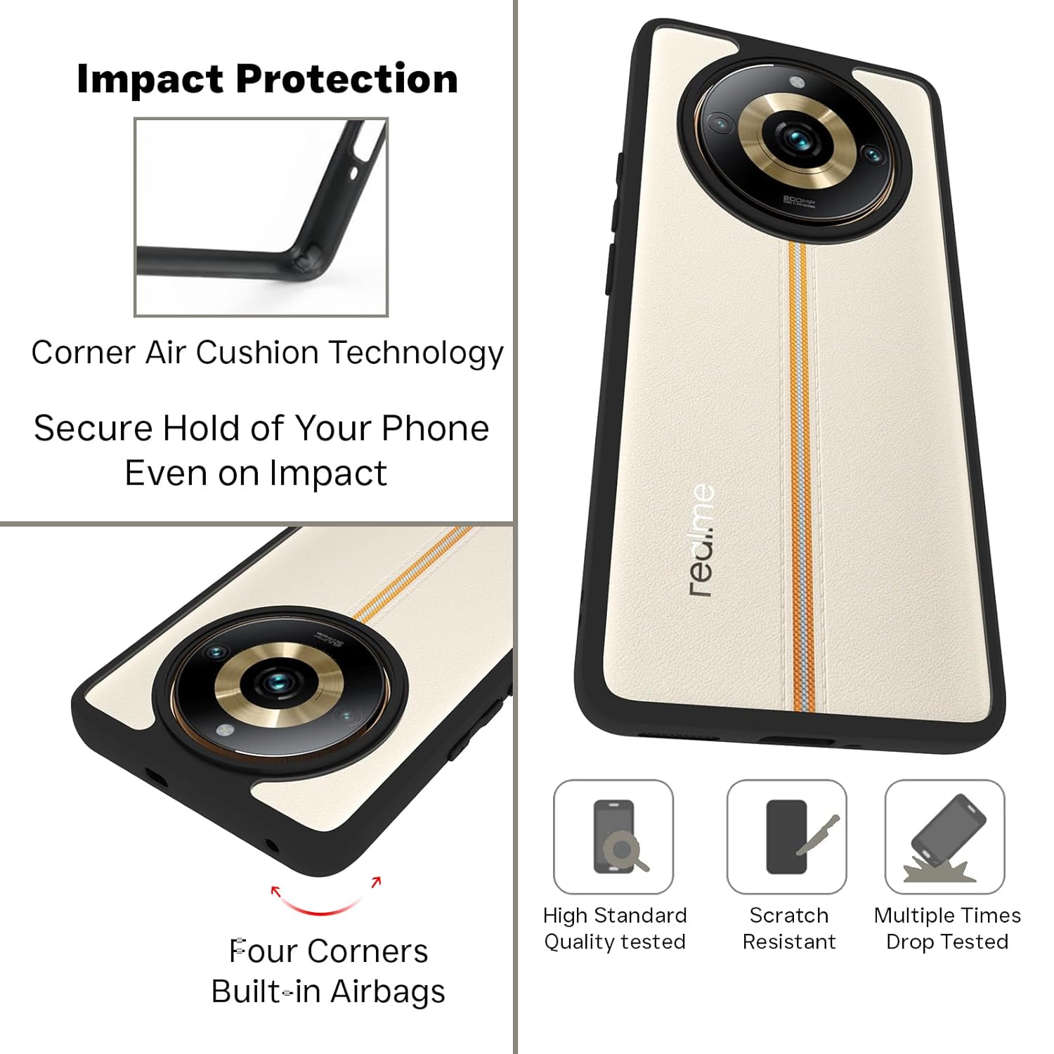 Protect Shockproof Sleek Hybrid Armor Back Cover Case Compatible with Realme 11 Plus