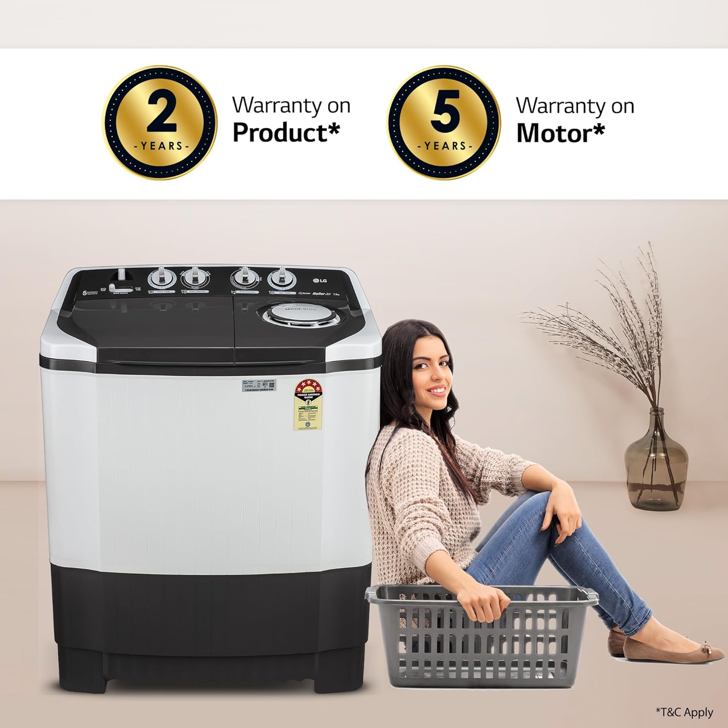 LG 7.5 kg 5 Star Wind jet dry Semi-Automatic Top Load Washing Machine