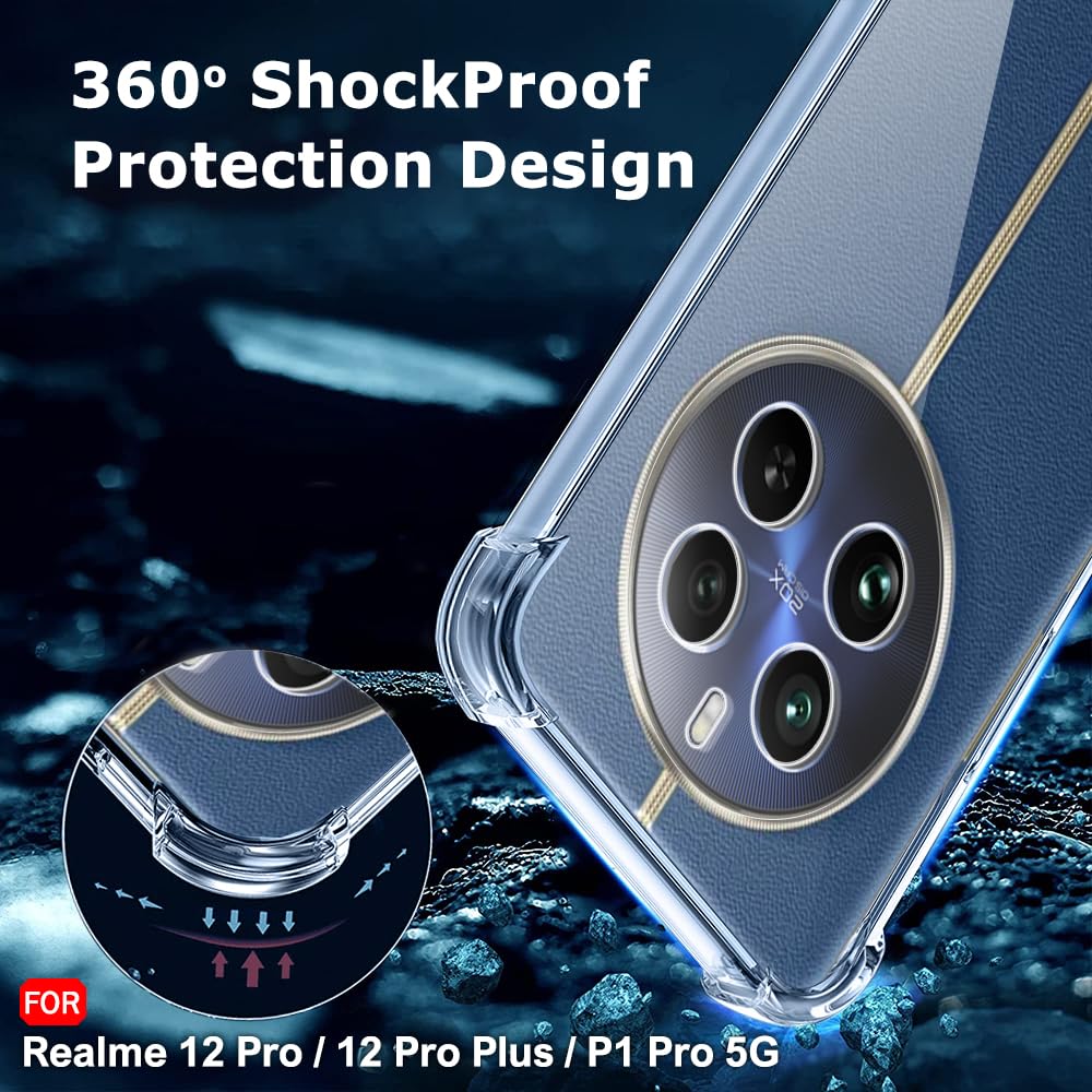 Protect Back Cover For Realme P1 Pro 5G | Shockproof Clear Soft TPU Case | Cushioned Edges Ultimate Protection For Realme 12 Pro Back Cover Case