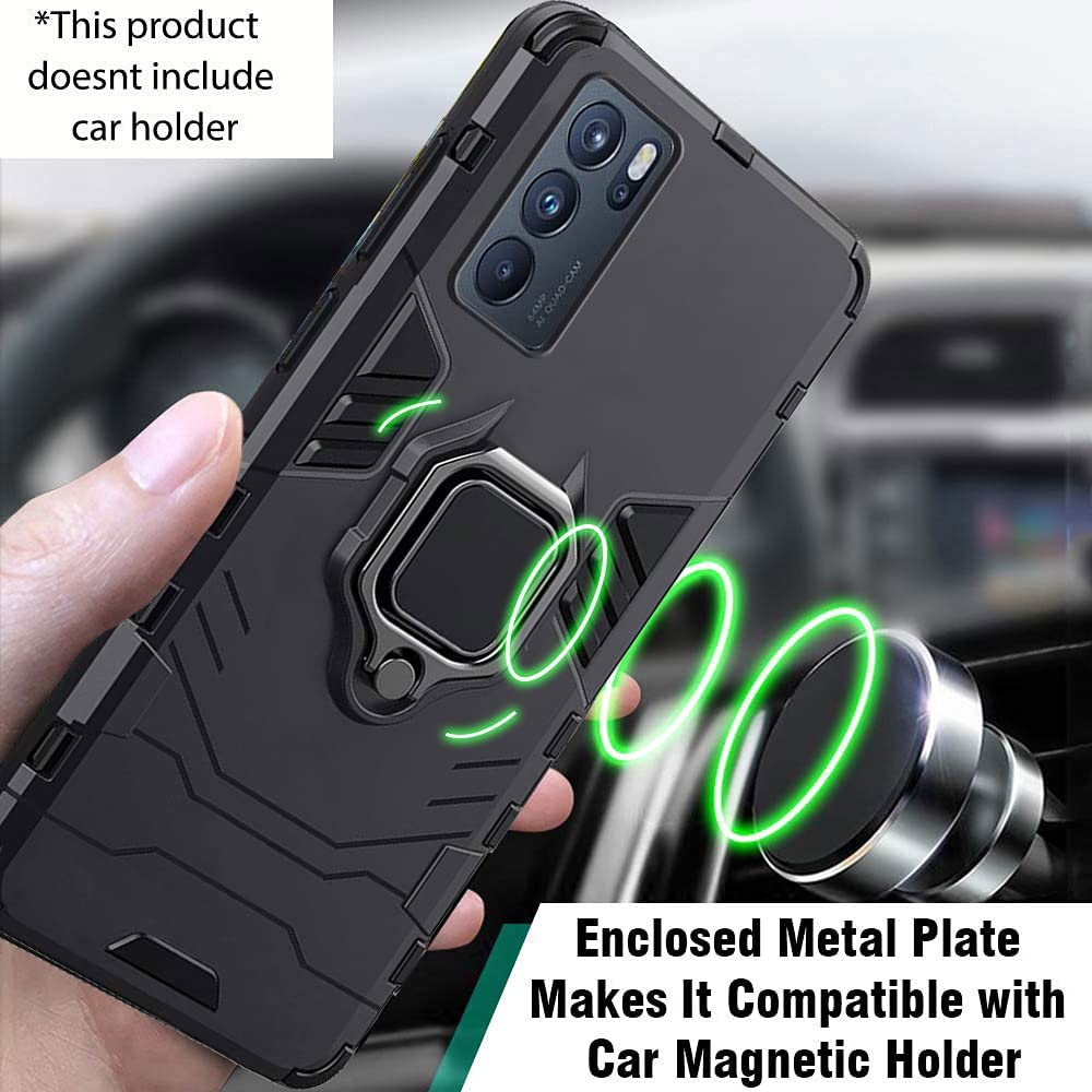 Protect Tough Armor Oppo Reno 6 Pro 5G Bumper Back Case Cover | Ring Holder & Kickstand in-Built | 360 Degree Protection Back Case Cover