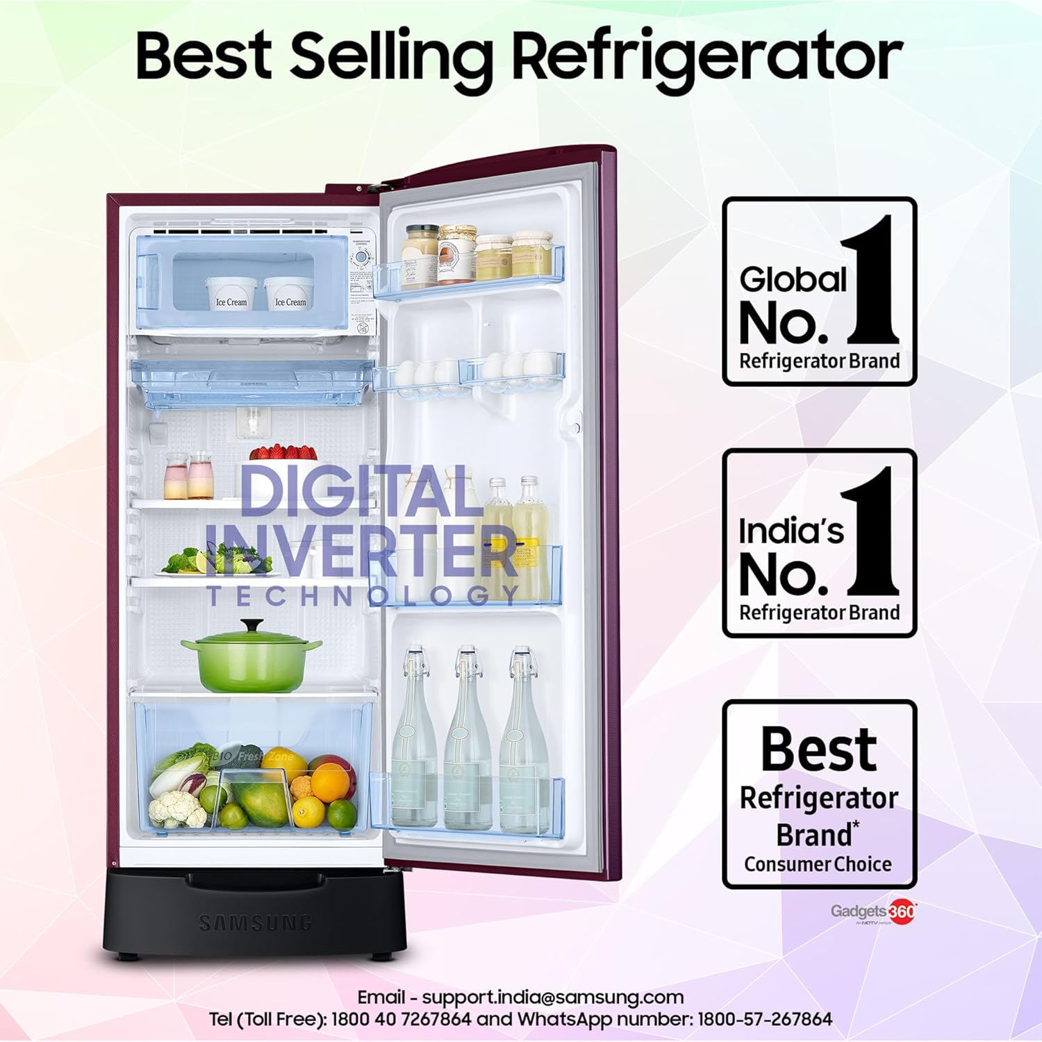 Samsung 183 L, 4 Star, Digital Inverter, Direct-Cool Single Door Refrigerator
