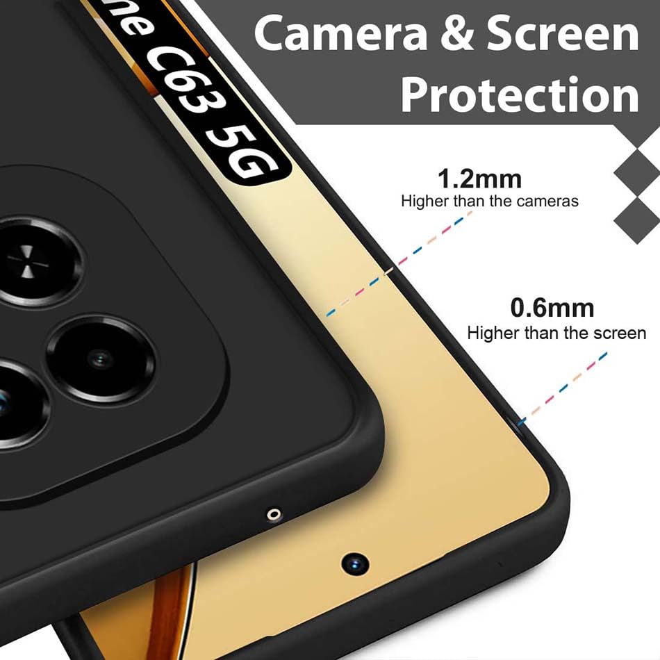 Protect Back Cover for Realme C63 5G | Matte Soft Silicon Flexible | Camera Bump Protection | All Side Shock Proof Rubberised Back Case