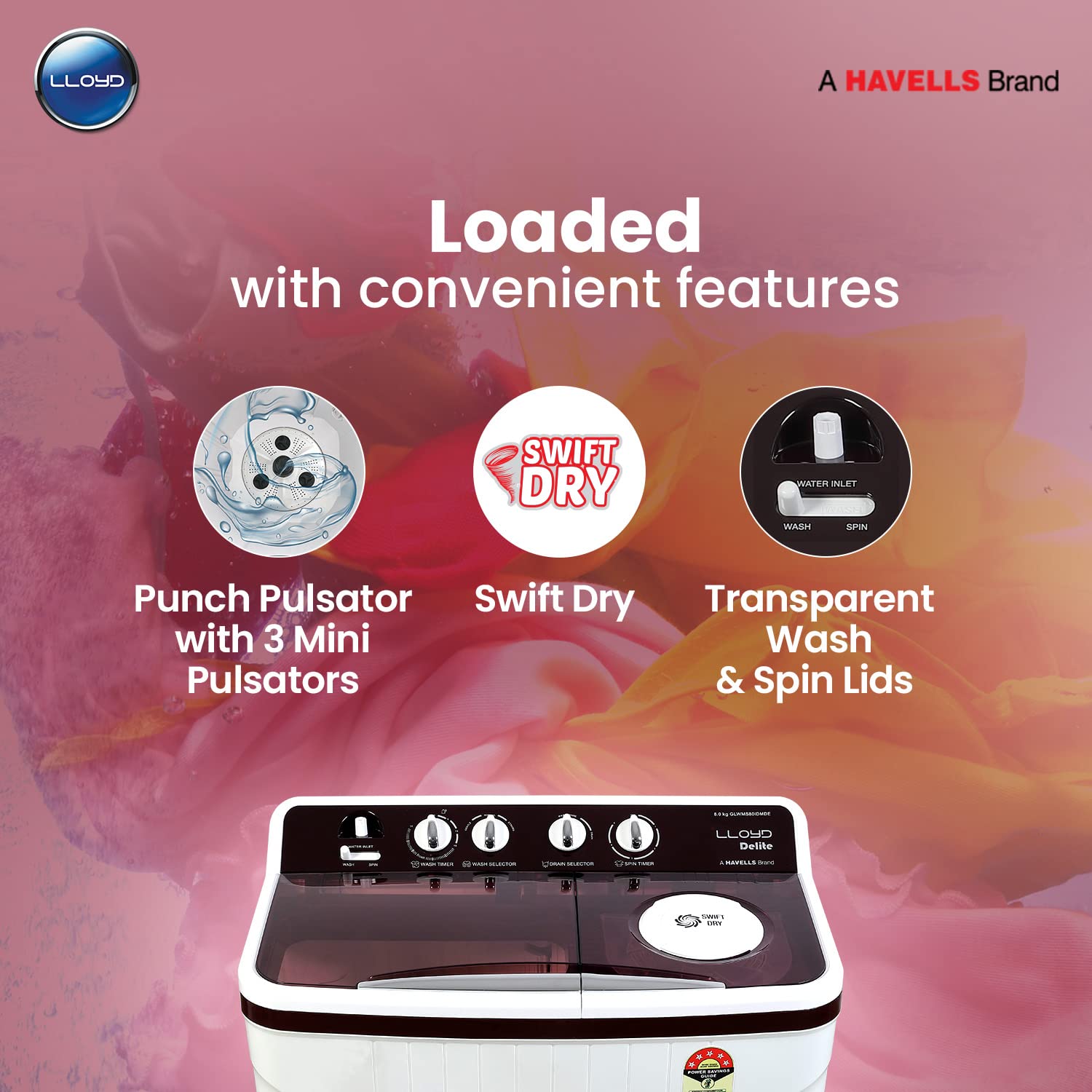 Havells-Lloyd 8.0 Kg Semi Automatic Top Load Washing Machine