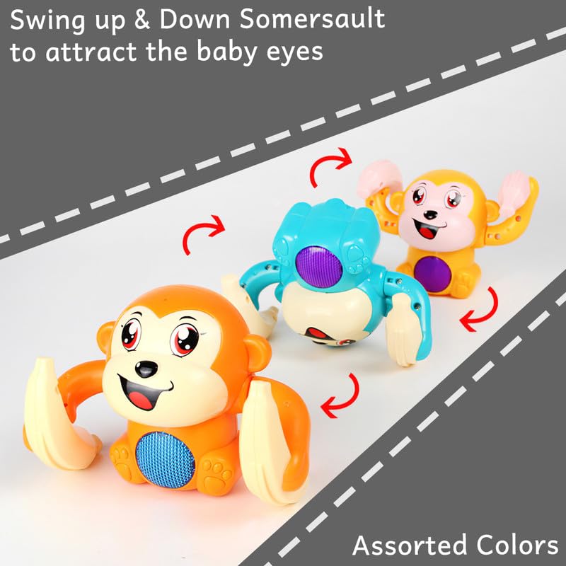Wembley Dancing Monkey Musical Toy for Kids Baby Spinning Rolling Doll Tumble Toy with Voice Control Musical Light and Sound Effects with Sensor - ISI Mark - Multicolor