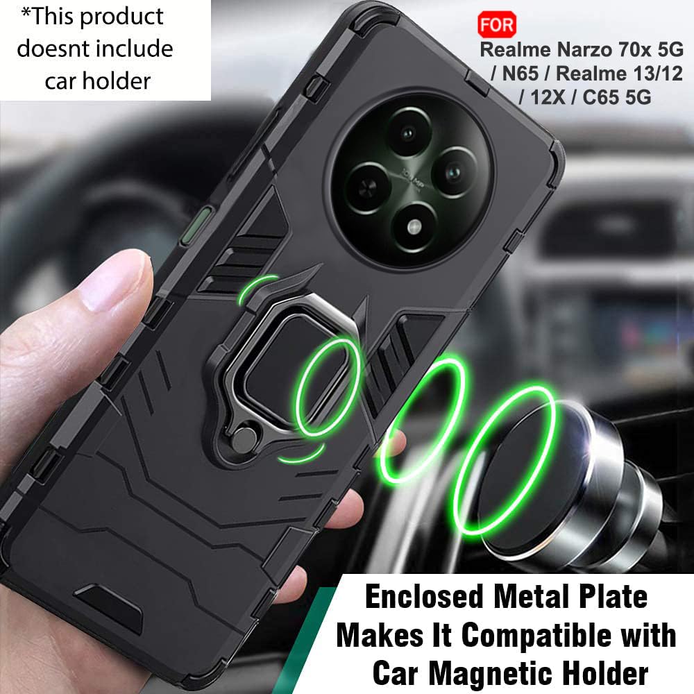 Perotect Tough Armor Bumper Back Case Cover for Realme 12 | Ring Holder & Kickstand in-Built | 360 Degree Protection Back Cover