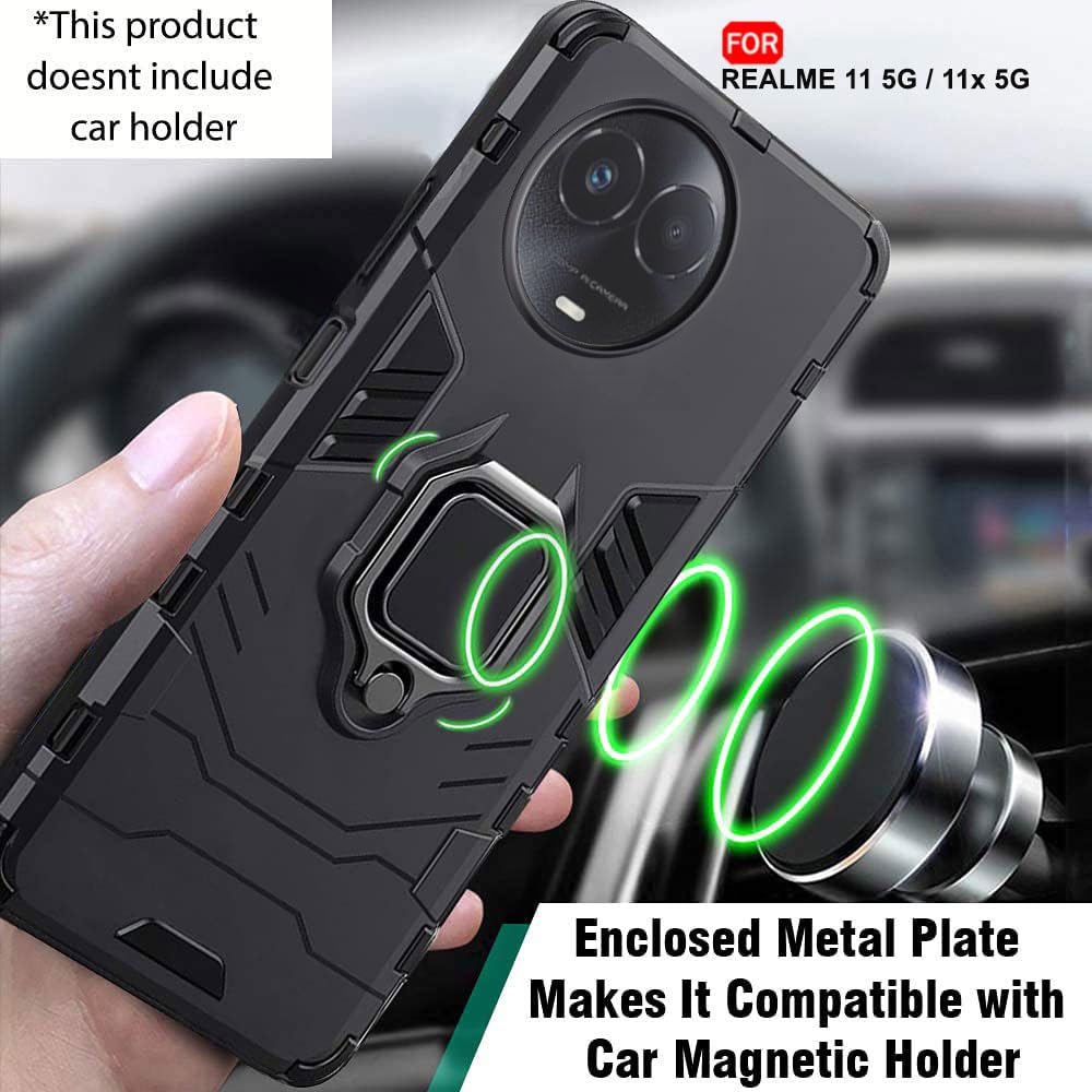 Protect Tough Armor Bumper Back Case Cover for Realme C67 5G | Ring Holder & Kickstand in-Built | 360 Degree Protection Back Cover
