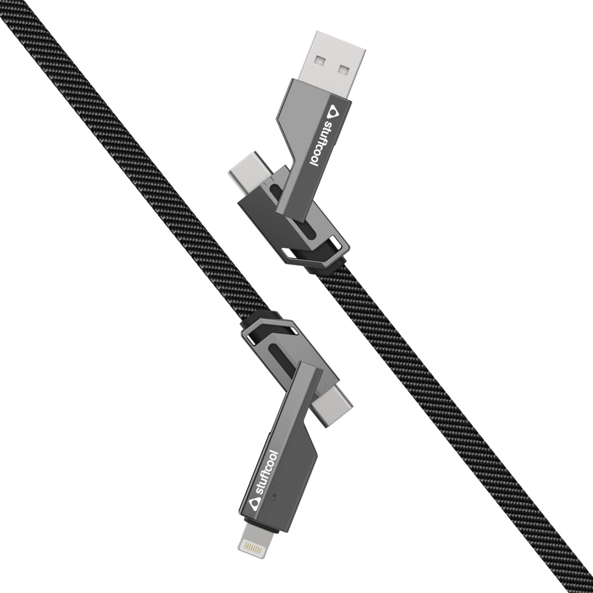 Stuffcool Quad Pro 4 in 1 Metal Flat Braided Indestructible Cable 1.5m 60W Data Cable