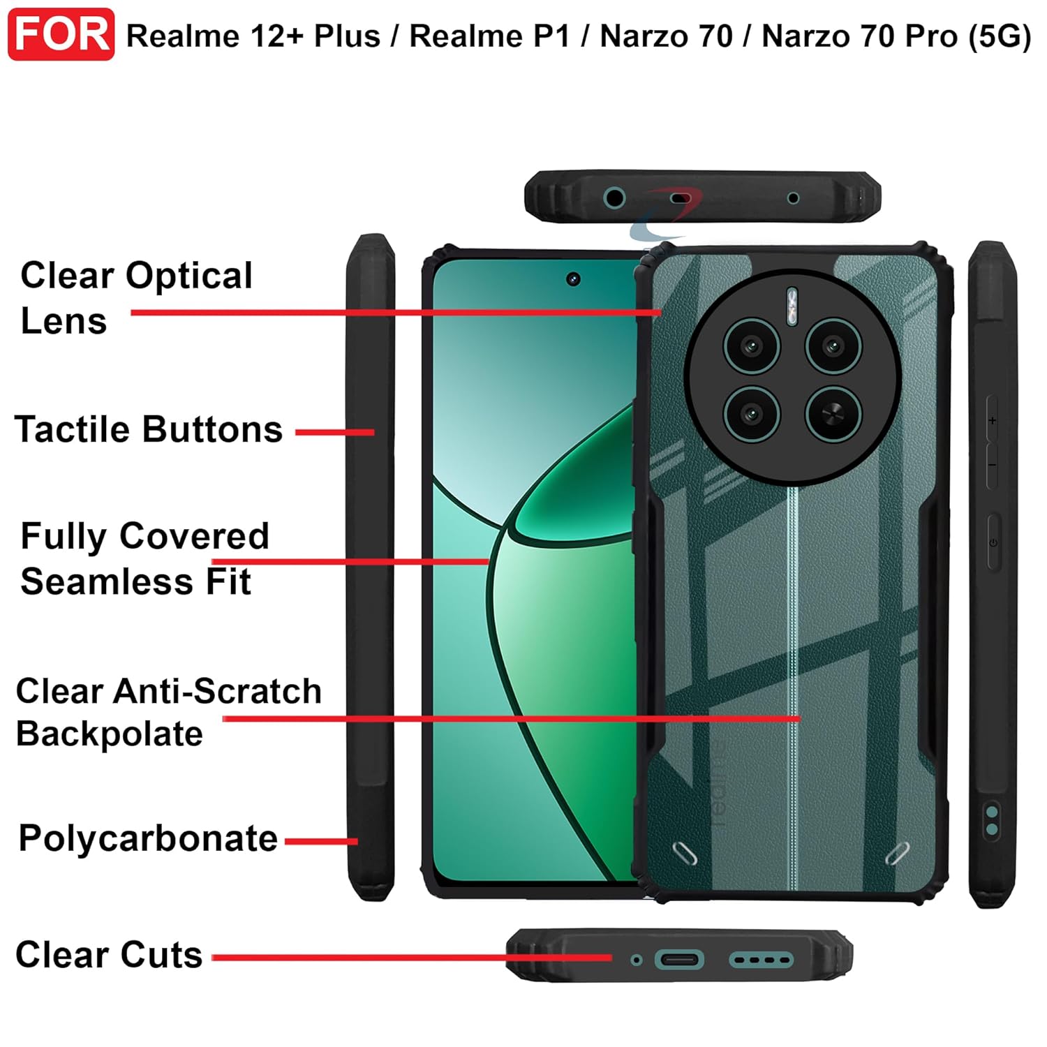 Protect Case for Realme P1 Back Case Cover | Camera Protection Shockproof | Acrylic Crystal Clear 360 Degree Protection