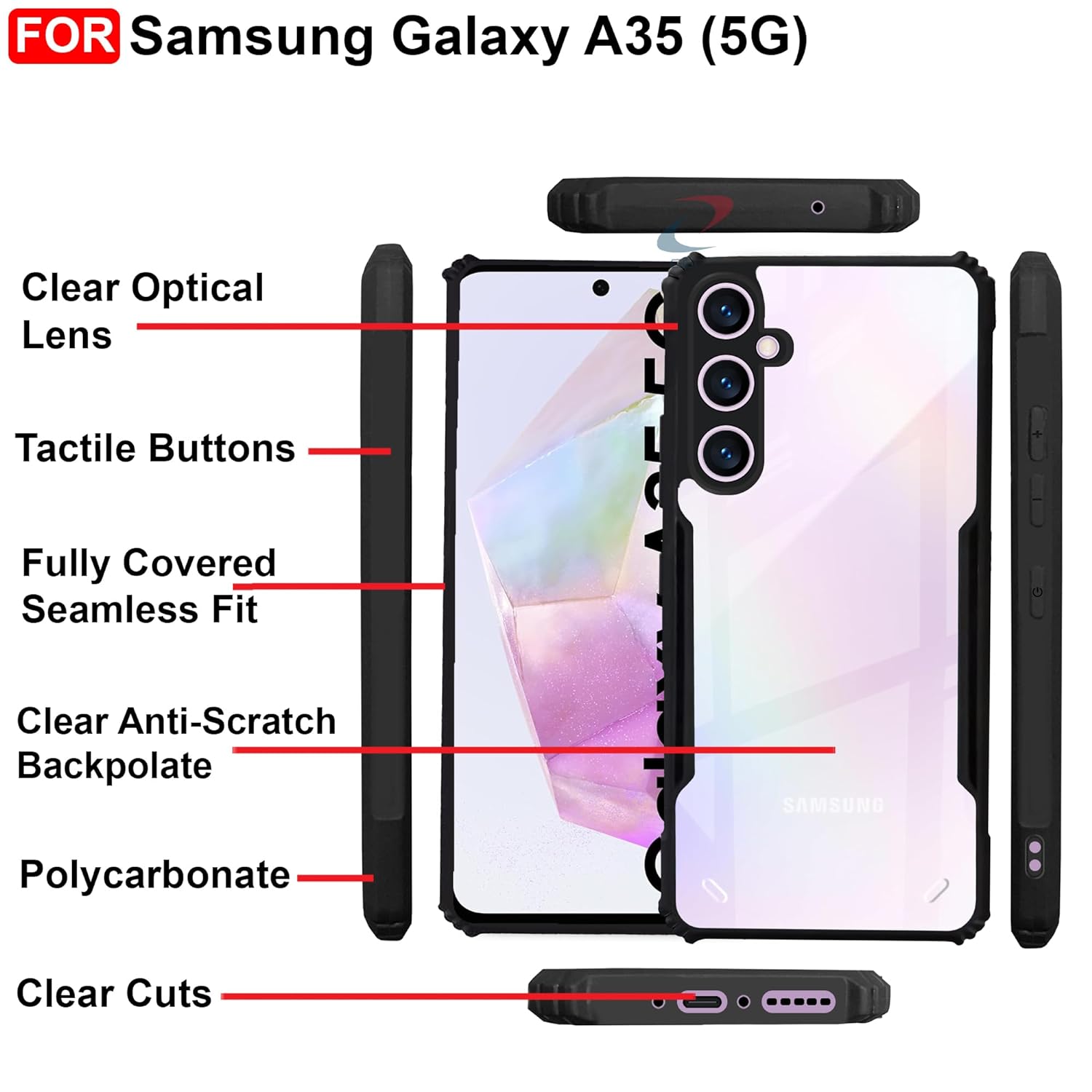 Protection Samsung Galaxy A35 (5G) Back Case Cover | Camera Protection Shockproof Bumper-Edge | Acrylic Crystal Clear 360 Degree Protection