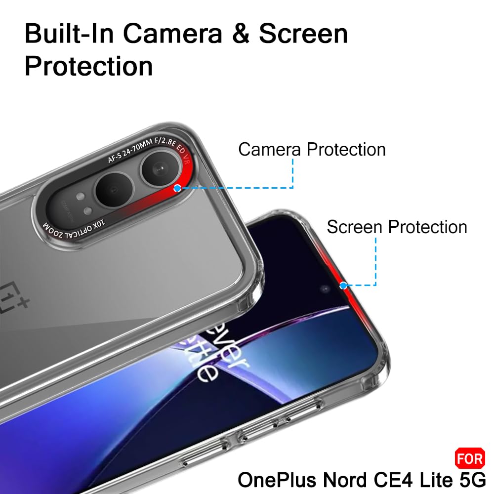 Protect Hybrid Shockproof OnePlus Nord CE 4 Lite 5G Back Cover Case | Stylish Camera Border | Plated Buttons | Crystal Clear Hard Back Case