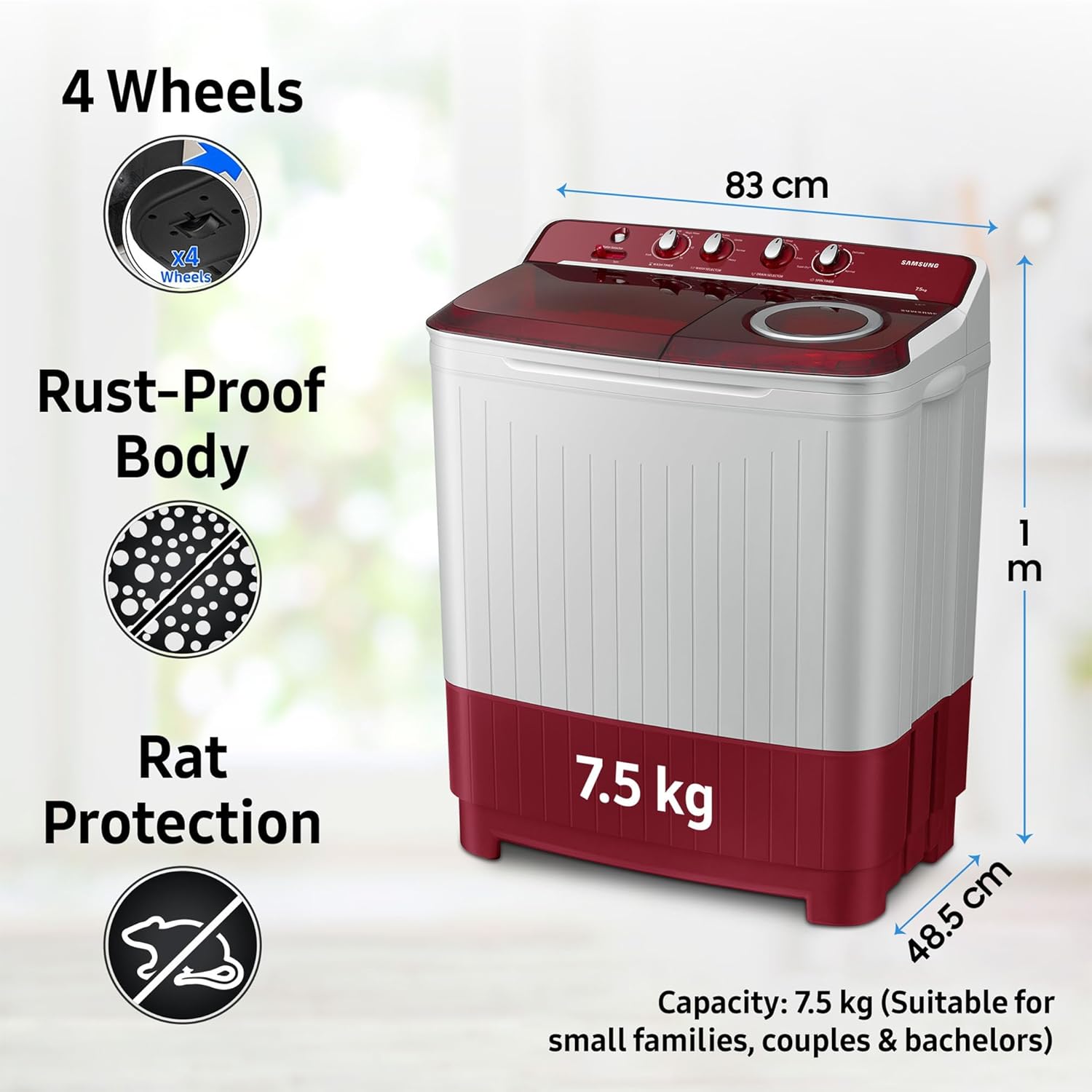 Samsung 7.5 Kg Inverter 5 Star Semi Automatic Top Load Washing Machine