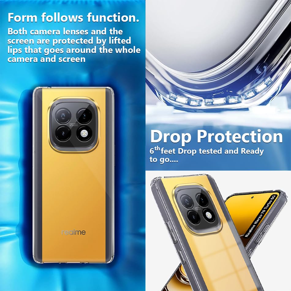 Protect Shockproof Crystar Clear Back Cover Case Cover for Realme Narzo 70 Turbo 5G | Transparent Back Cover