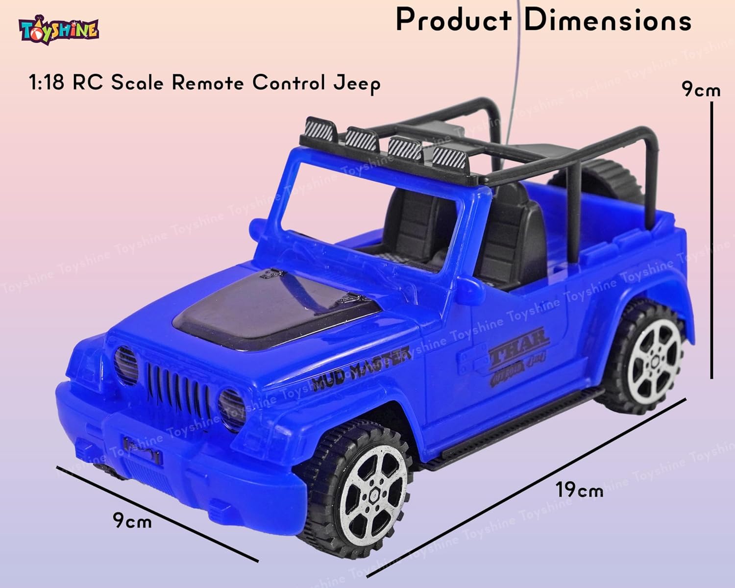 Toyshine 1:18 RC Scale Remote Control Rechargeable Wireless Toy Jeep with Lights