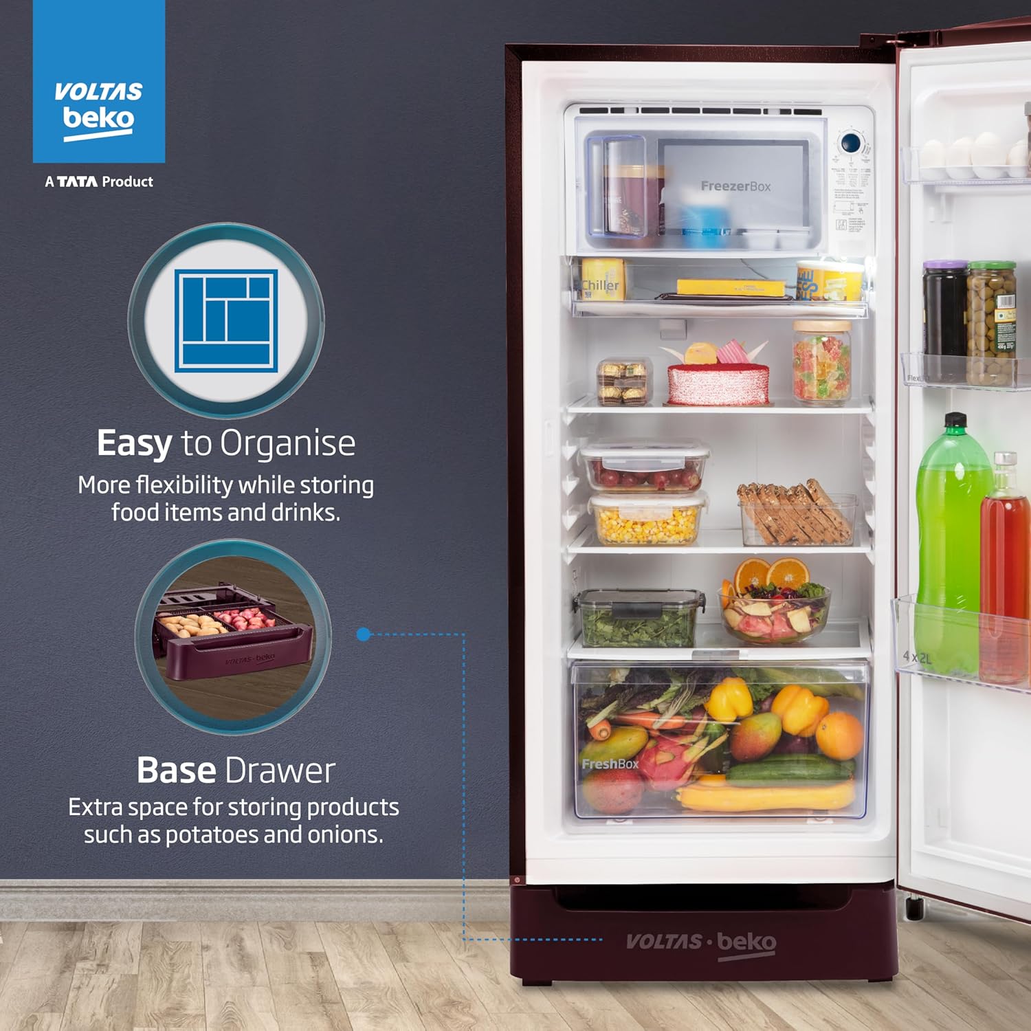 Voltas Beko A TATA Product 183 L 5 Star Made-In-India Direct Cool Refrigerator