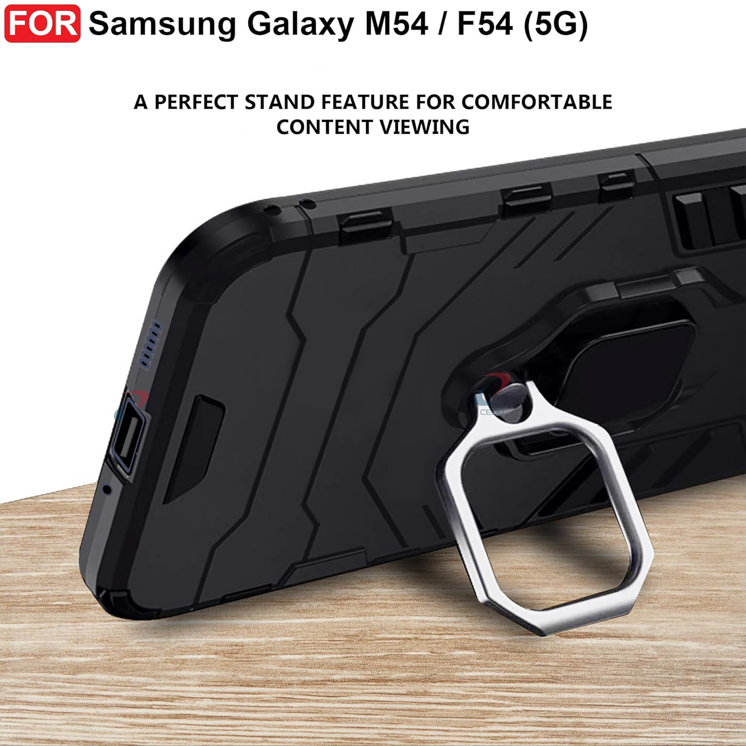 Protect Rugged Samsung Galaxy M54 / F54 (5G) Defender Case | Rotating Ring Holder & Kickstand in-Built | Military Grade Armor | Bumper Back Cover