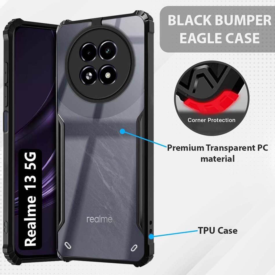 Protect Shockproof Crystal Clear Back Cover Case for Realme 13 5G | Protective Design | 360 Degree Protection | Transparent Back Cover