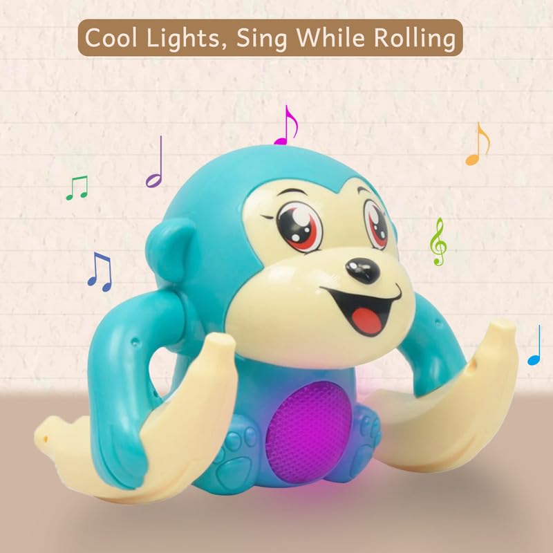 Wembley Dancing Monkey Musical Toy for Kids Baby Spinning Rolling Doll Tumble Toy with Voice Control Musical Light and Sound Effects with Sensor - ISI Mark - Multicolor