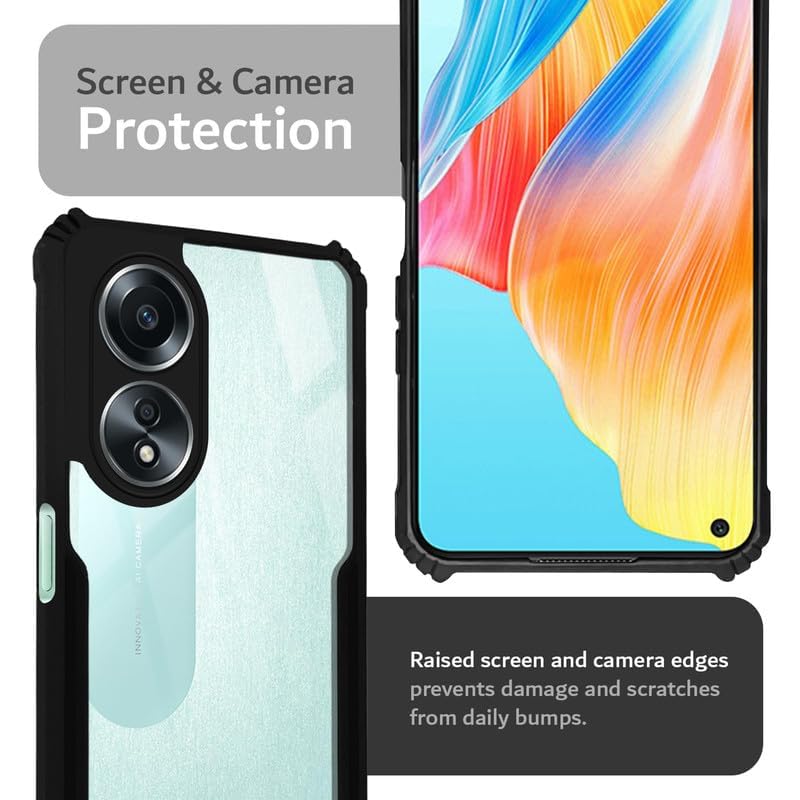 Protect Oppo A58 4G Back Cover | Crystal Clear Transparent Back | Ultra Hyrbid | Full Camera Protection | Raised Edge | Bumper Back Case