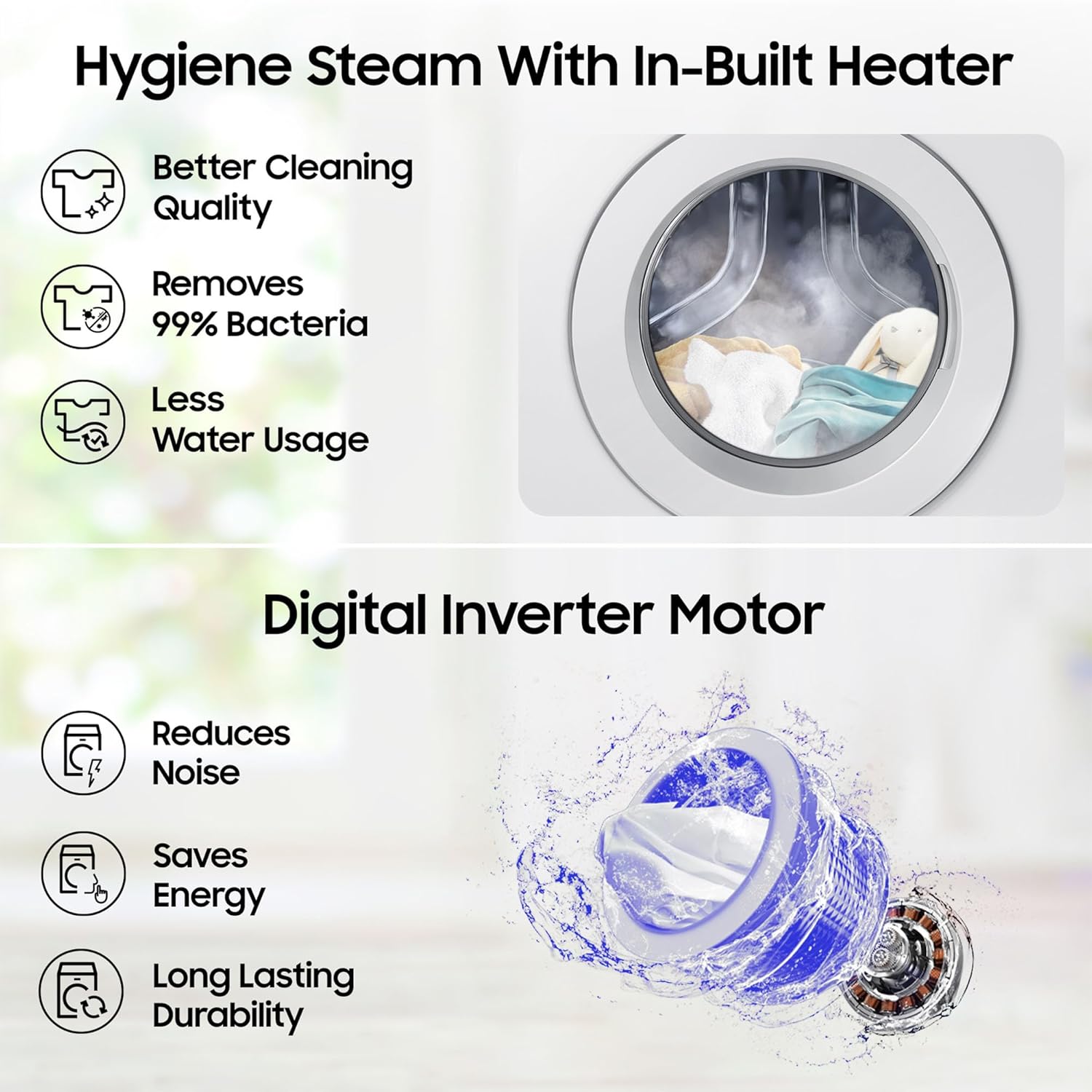 Samsung 9 kg, 5 Star, Hygiene Steam with Inbuilt Heater, Digital Inverter, Fully-Automatic Front Load Washing Machine