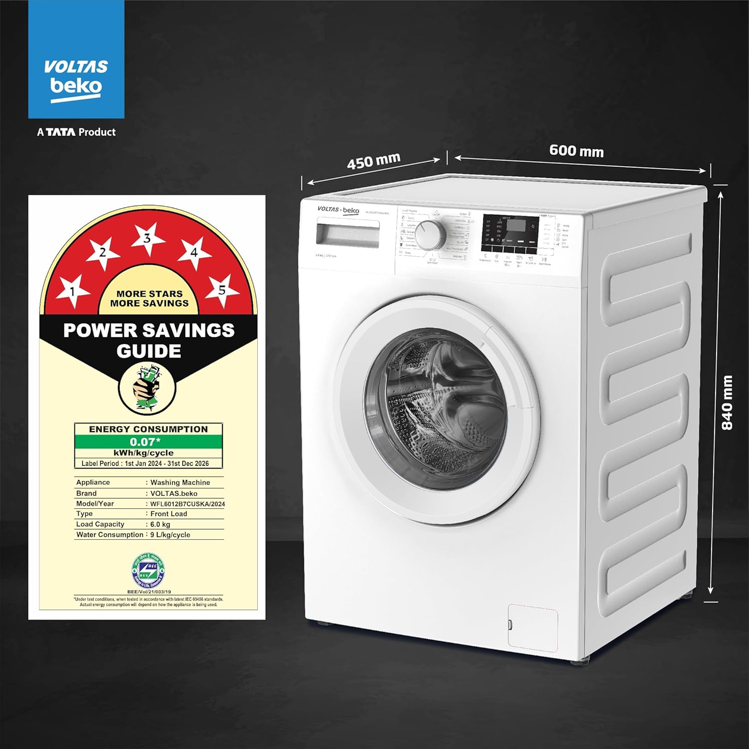 Voltas Beko, A Tata Product 6 Kg 5 Star Fully Automatic Front Loading Washing Machine