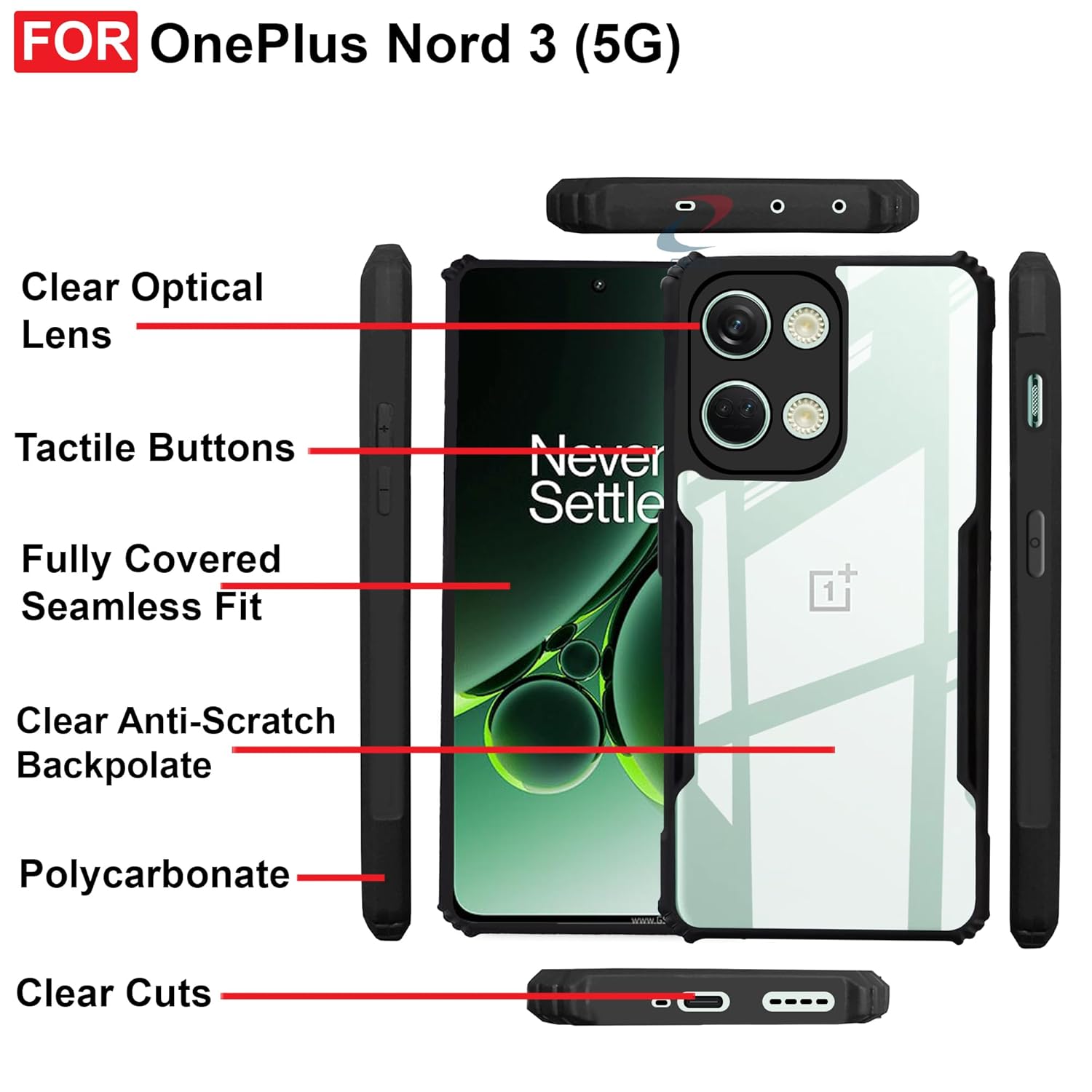 Protect OnePlus Nord 3 (5G) Back Case Cover | Camera Protection Shockproof Bumper-Edge | Acrylic Crystal Clear 360 Degree Protection