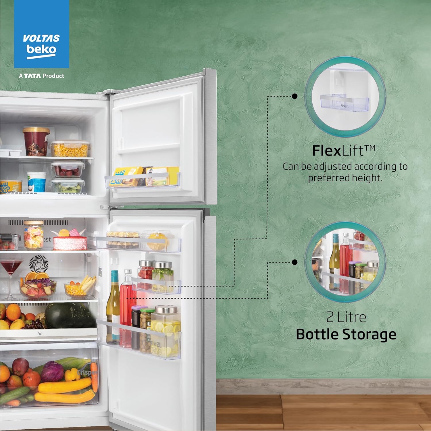 Voltas Beko, A Tata Product 228 L, 2-Star Made in India Double Door Frost Free Refrigerator