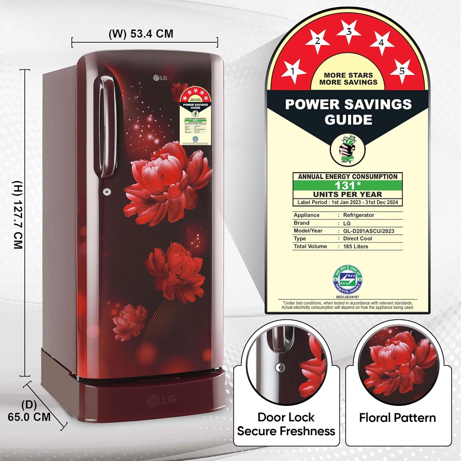 LG 185 L 5 Star Inverter Direct-Cool Single Door Refrigerator
