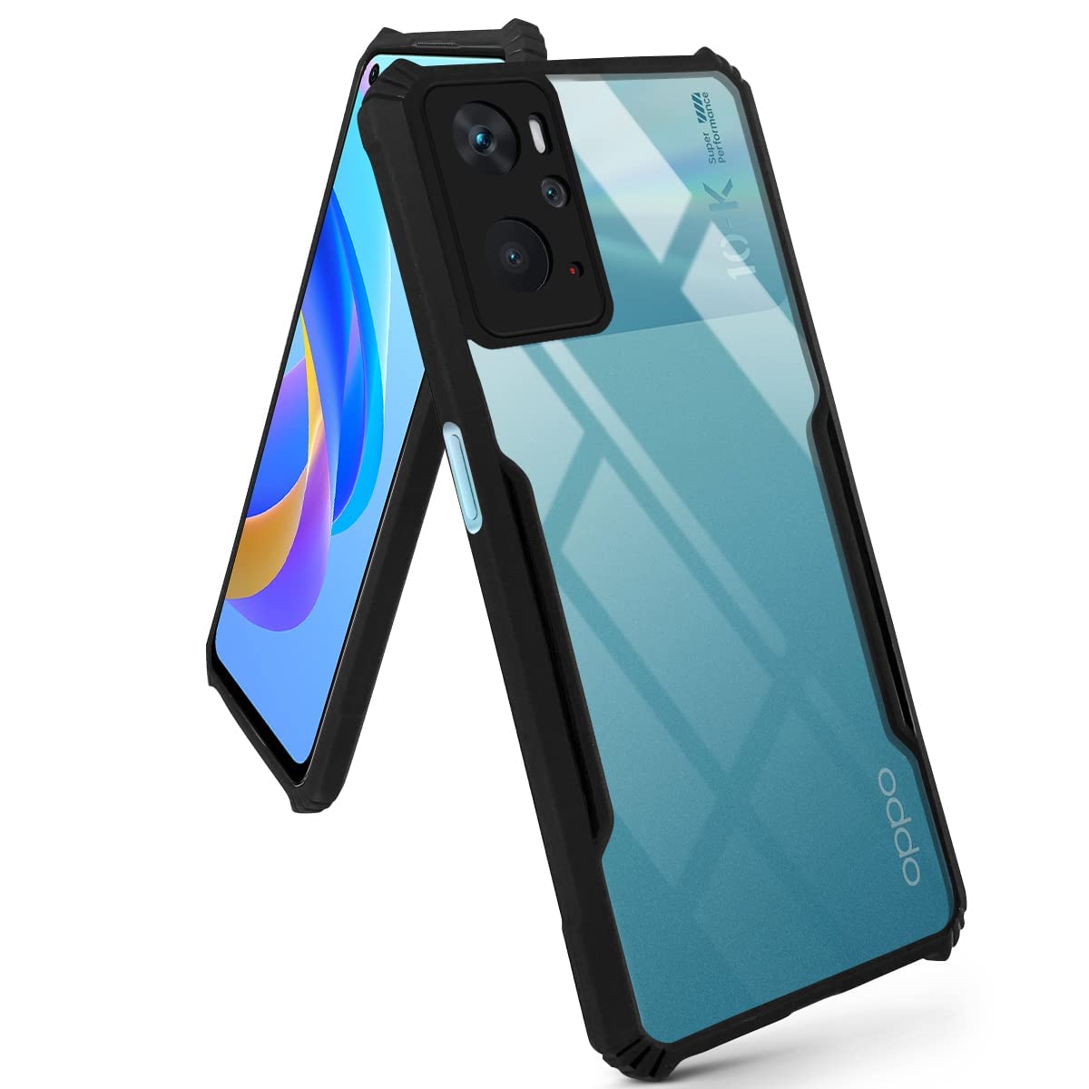 Protect Back Cover Case for Oppo A76 | A36 | A96 (Crystal Glass Back | Camera Protection | Shockproof Bumpers | Professional Black)