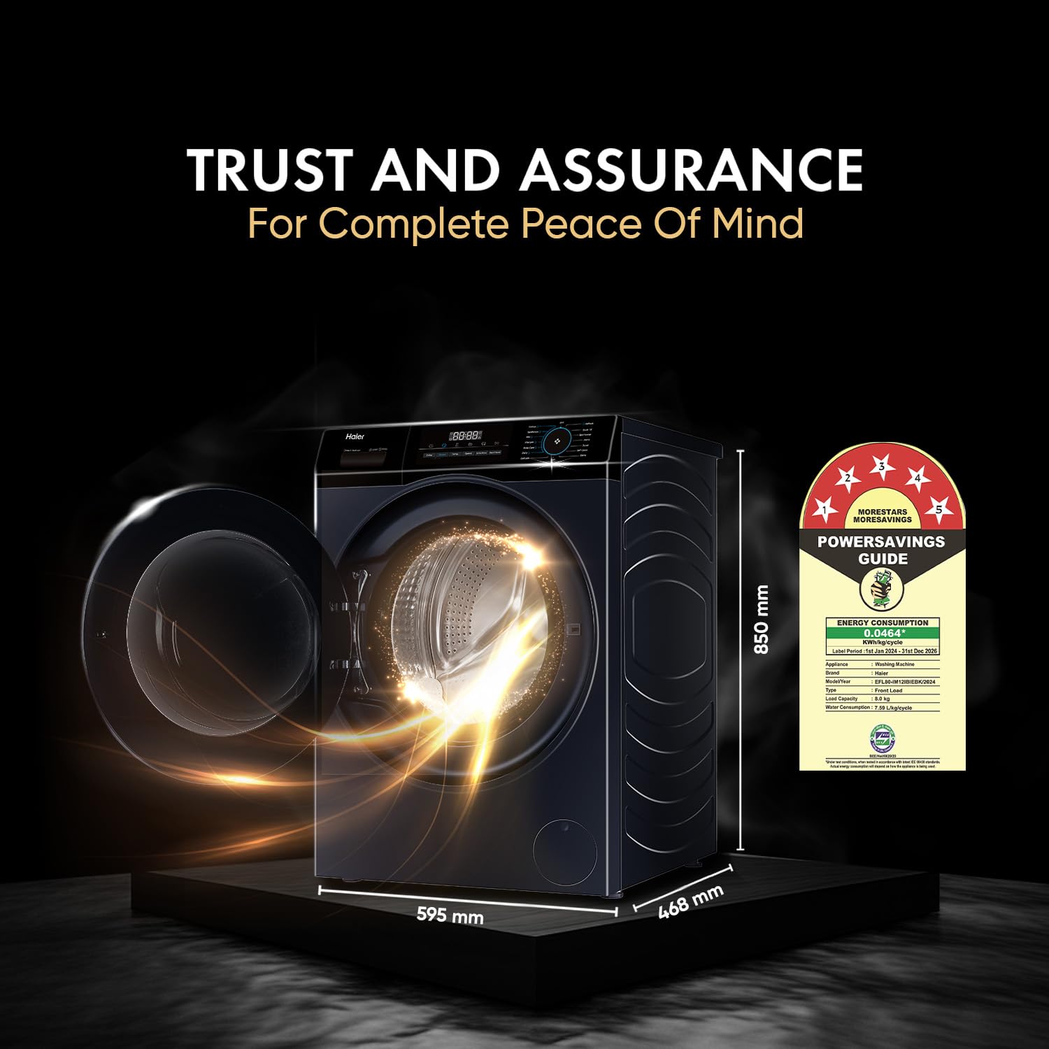 Haier 8 Kg 5 Star Inverter Motor AI DBT Technology Fully-Automatic Front Load Washing Machine