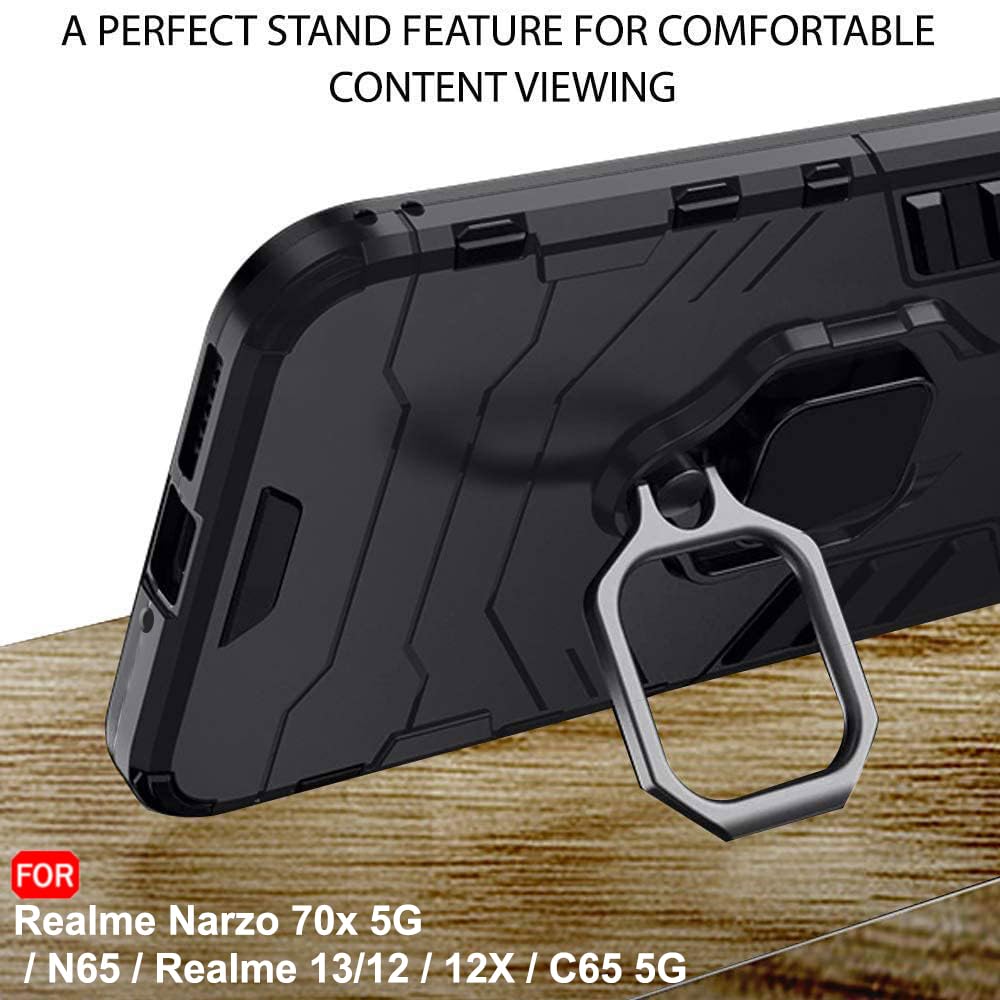Perotect Tough Armor Bumper Back Case Cover for Realme 12 | Ring Holder & Kickstand in-Built | 360 Degree Protection Back Cover