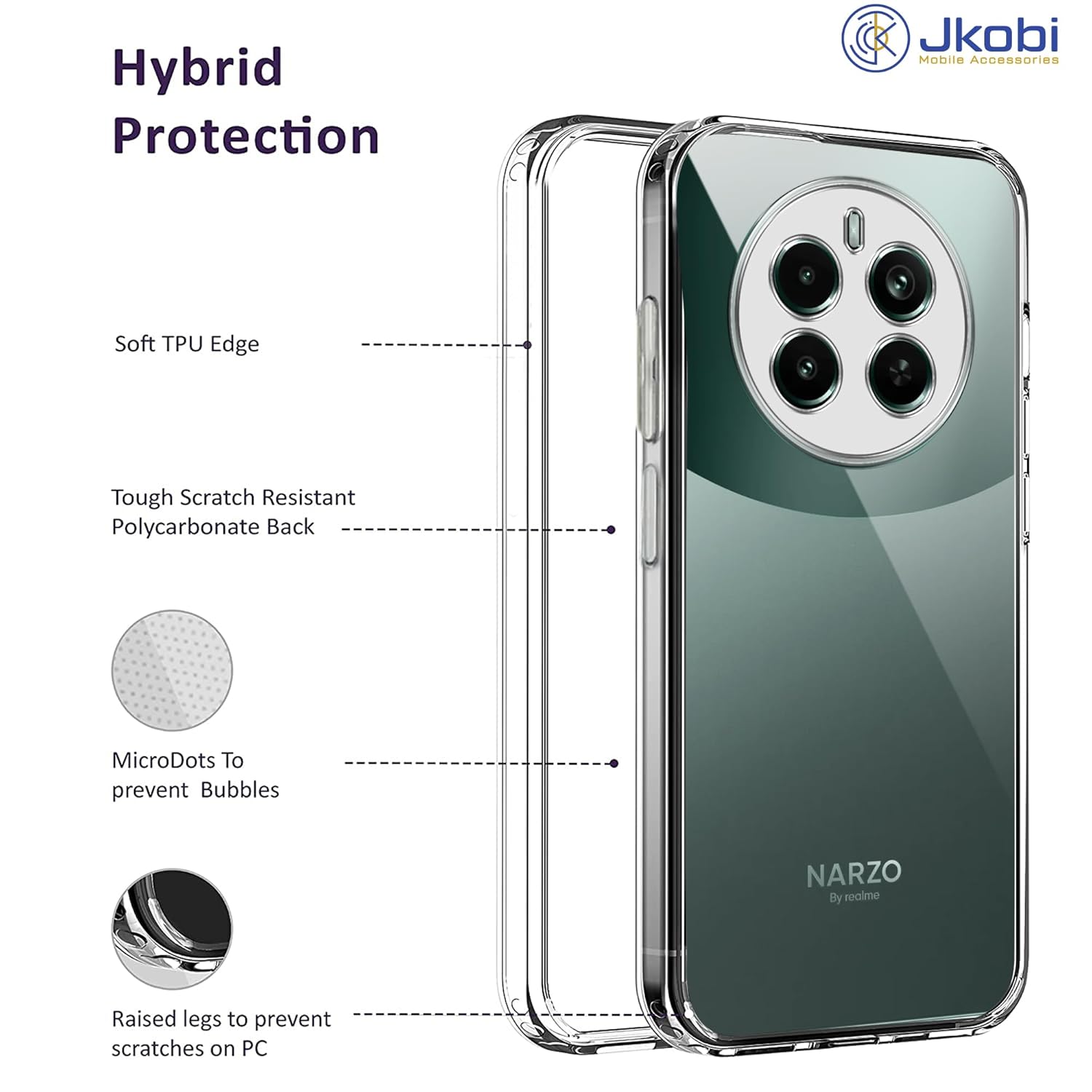 Protect Back Cover for Realme Narzo 70 Pro (Silicone Clear Shockproof Case with Camera Protection | Soft and Flexible | Transparent