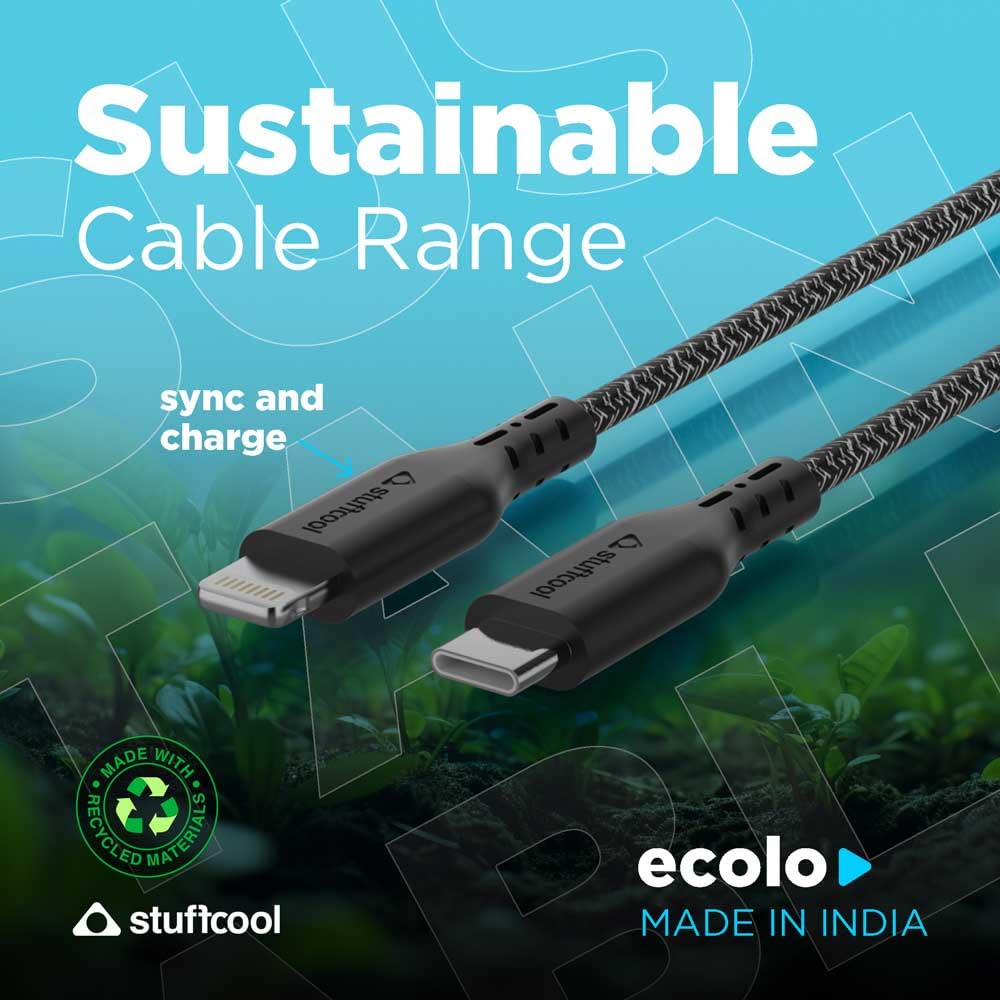 Stuffcool ecolo Type C to lightning Sync & Charge Cable GRS Certified Recycled Plastic Data Cable