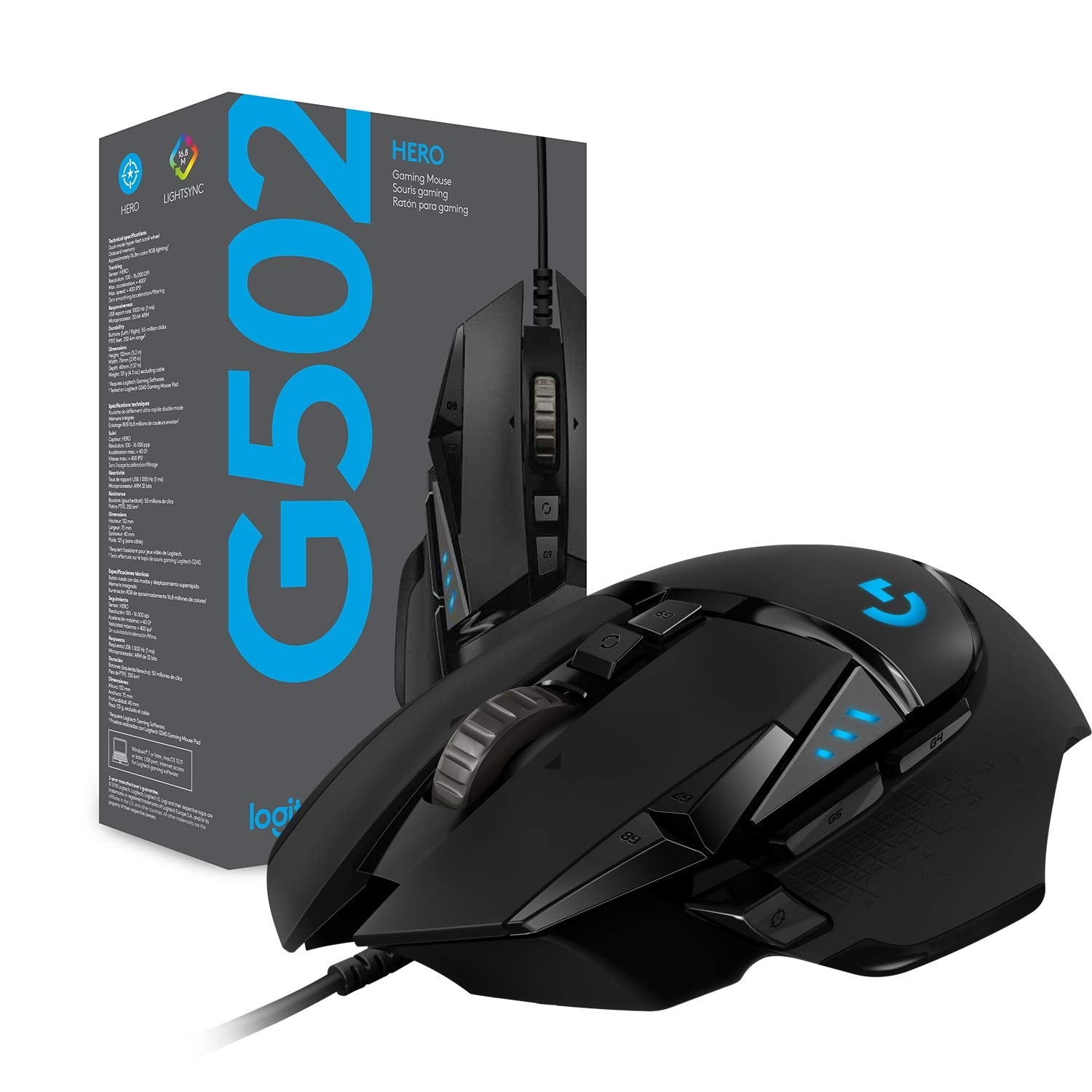 Logitech G502 Hero / Hero 25K Sensor, Adj DPI Upto 25600, RGB, 11 Programmable Buttons Wired Optical Gaming Mouse