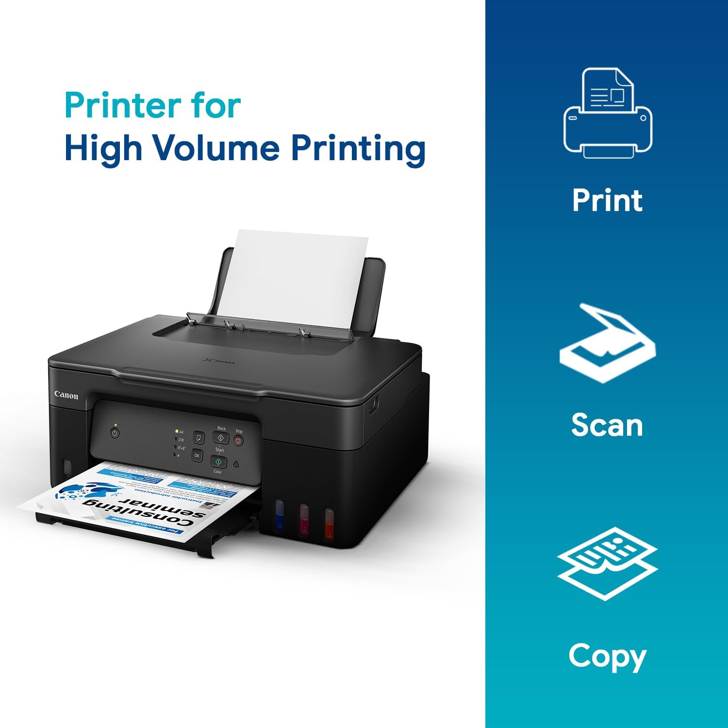 Canon PIXMA MegaTank/Ink Efficient G2730 Multi-function Color Ink Tank Printer with Black (70 ml) & Color (40 ml) (4 Ink Bottles Included)