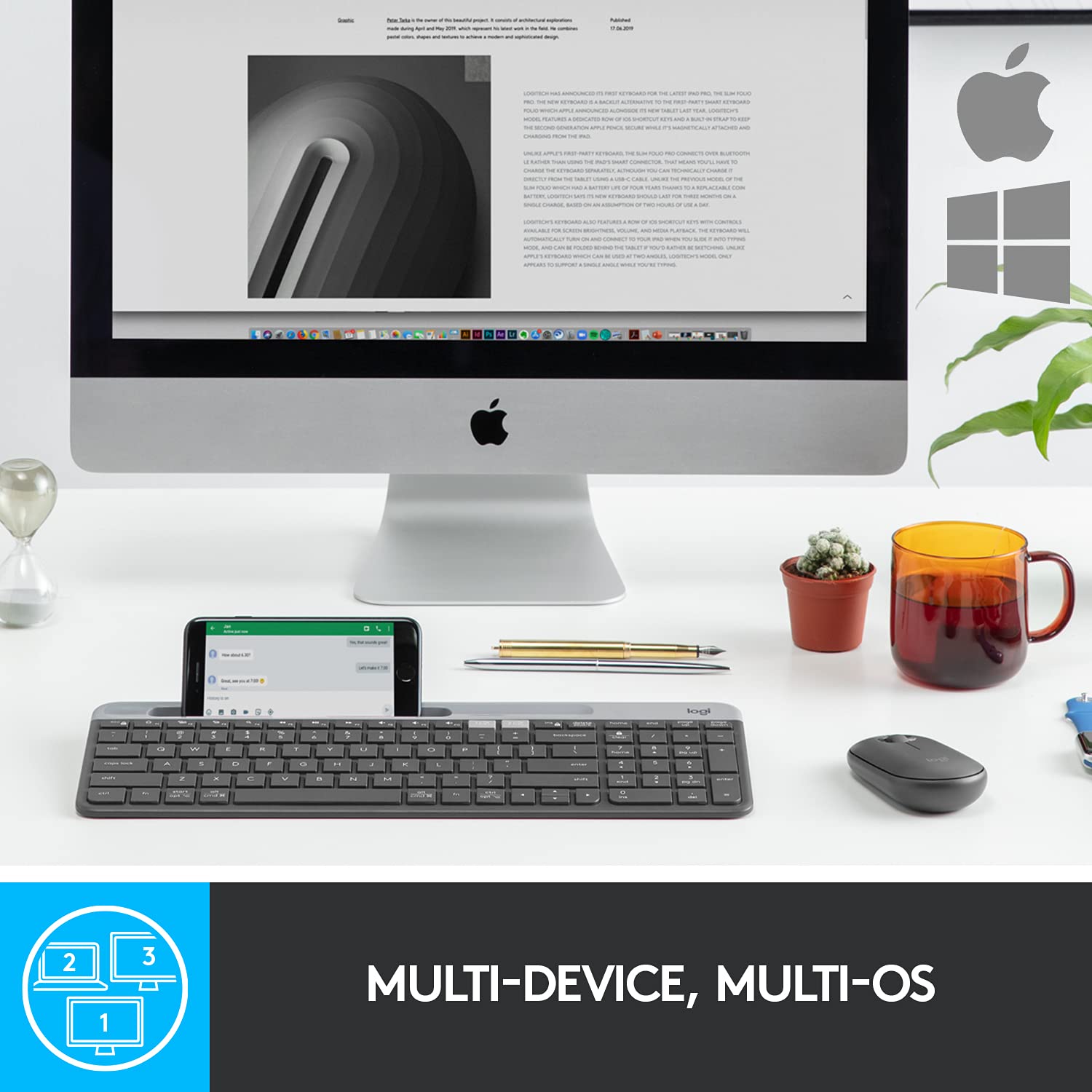 Logitech K580/Bluetooth Compact,Win Mac,Desktop,Tablet,Smartphone,LaptopCompatible Wireless Multi-device Keyboard