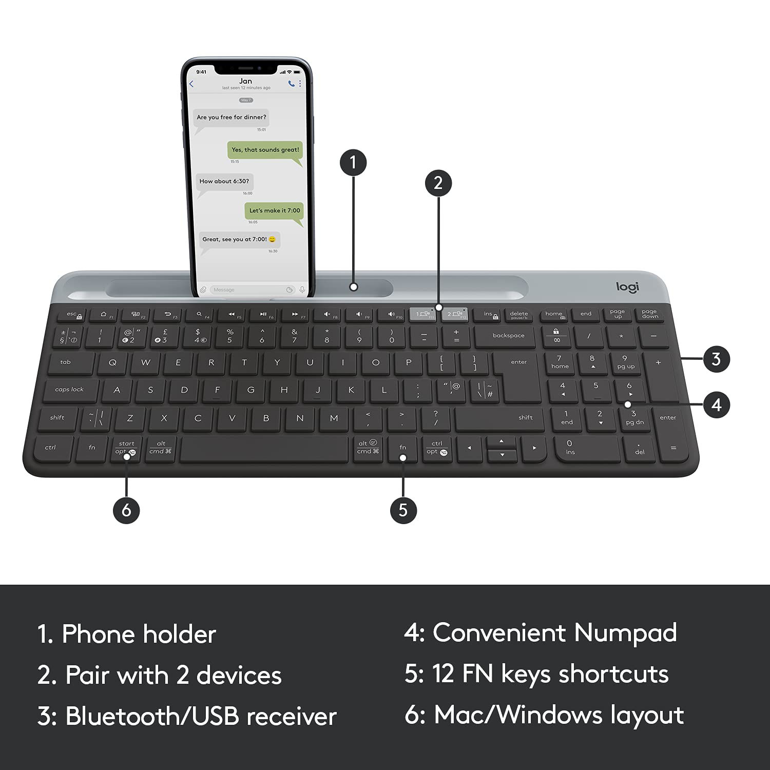Logitech K580/Bluetooth Compact,Win Mac,Desktop,Tablet,Smartphone,LaptopCompatible Wireless Multi-device Keyboard
