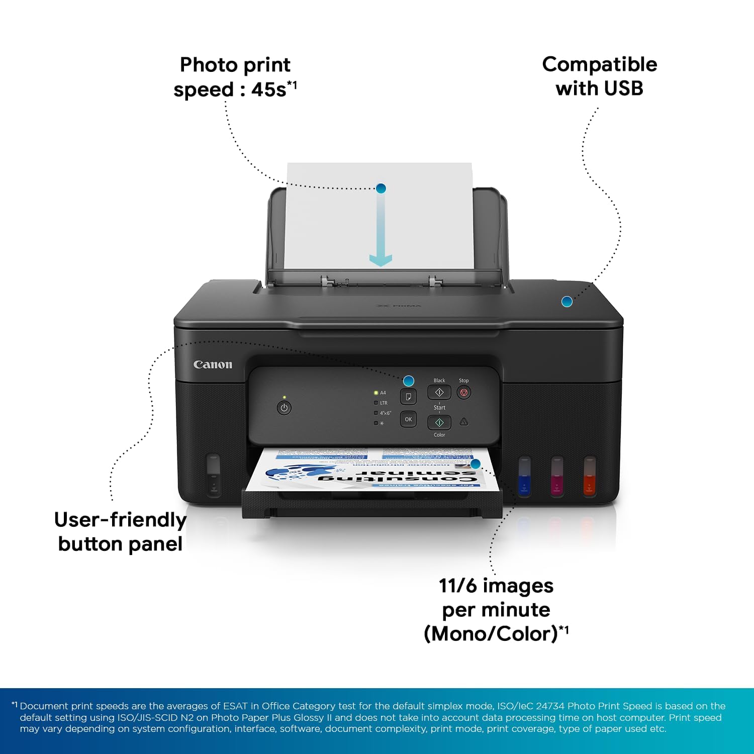 Canon PIXMA MegaTank/Ink Efficient G2730 Multi-function Color Ink Tank Printer with Black (70 ml) & Color (40 ml) (4 Ink Bottles Included)