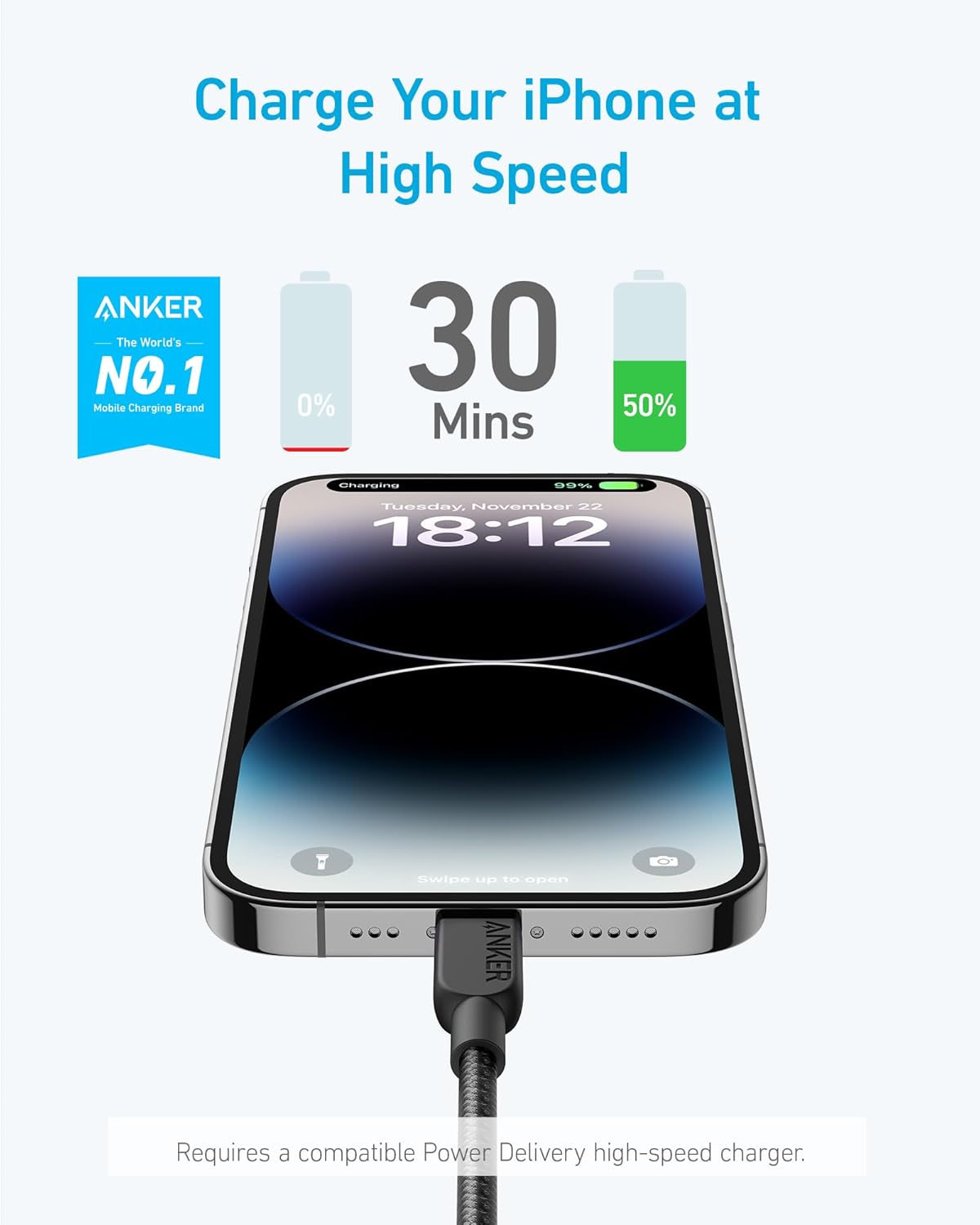 Anker USB C to Lightning Cable, 310 USB-C to Lightning Braided Cable(3ft, Black), MFi Certified, Fast Data Cable