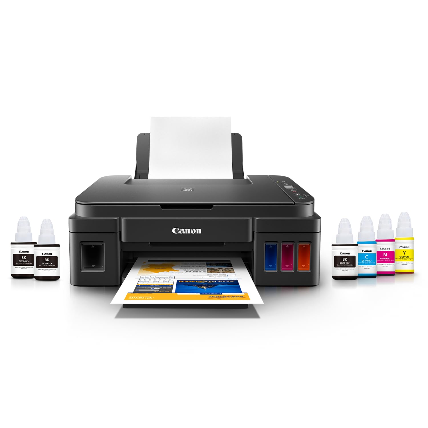 Canon PIXMA MegaTank/Ink Efficient G2012 Multi-function Color Ink Tank Printer (Color Page Cost: 0.32 Rs. | Black Page Cost: 0.09 Rs.) with 2 additional Black (6 Ink Bottles Included)
