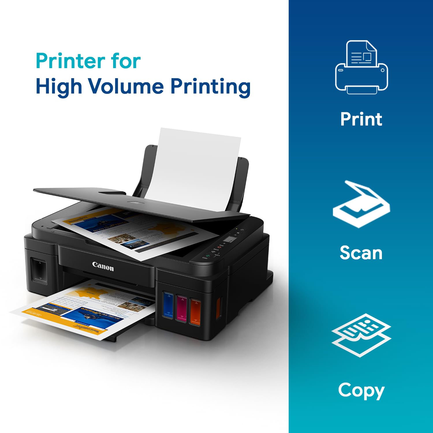 Canon PIXMA MegaTank/Ink Efficient G2012 Multi-function Color Ink Tank Printer (Color Page Cost: 0.32 Rs. | Black Page Cost: 0.09 Rs.) with 2 additional Black (6 Ink Bottles Included)