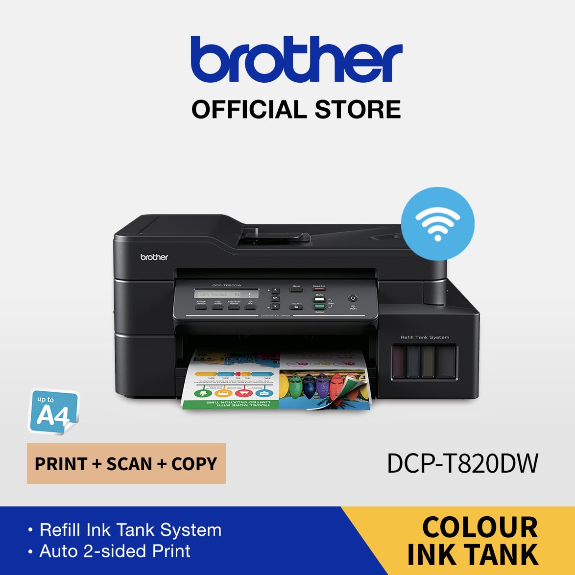 brother DCP-T820DW Multi-function WiFi Color Ink Tank Printer with Auto Duplex feature ideal for Home & Office Usage