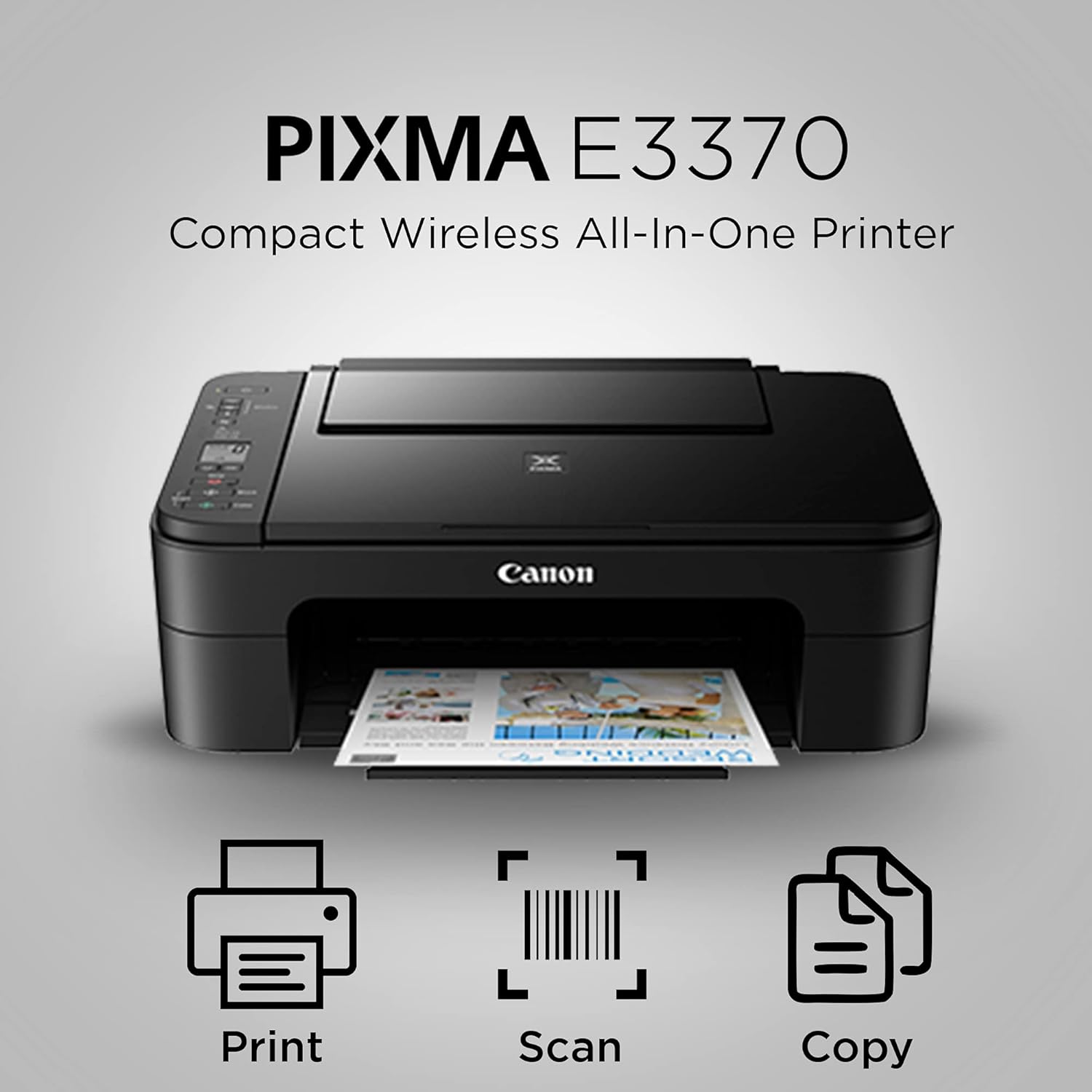 Canon PIXMA E3370 2024 Multi-function WiFi Color Inkjet Printer (Borderless Printing) (Ink Cartridge)