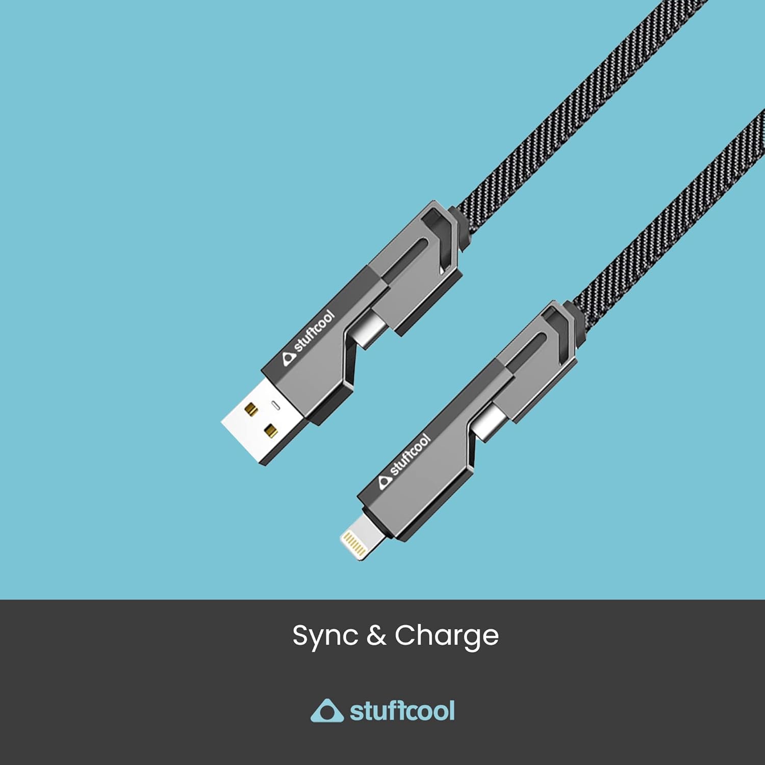 Stuffcool Quad Pro 4 in 1 Metal Flat Braided Indestructible Cable 1.5m 60W Data Cable
