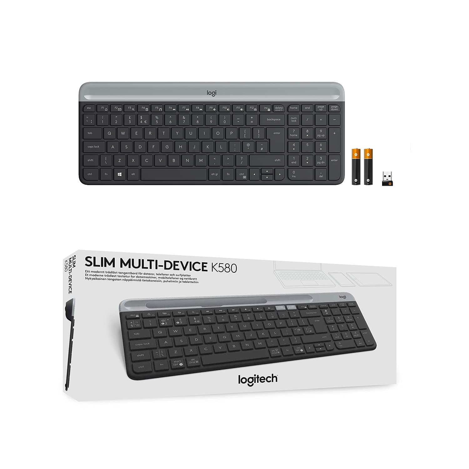Logitech K580/Bluetooth Compact,Win Mac,Desktop,Tablet,Smartphone,LaptopCompatible Wireless Multi-device Keyboard